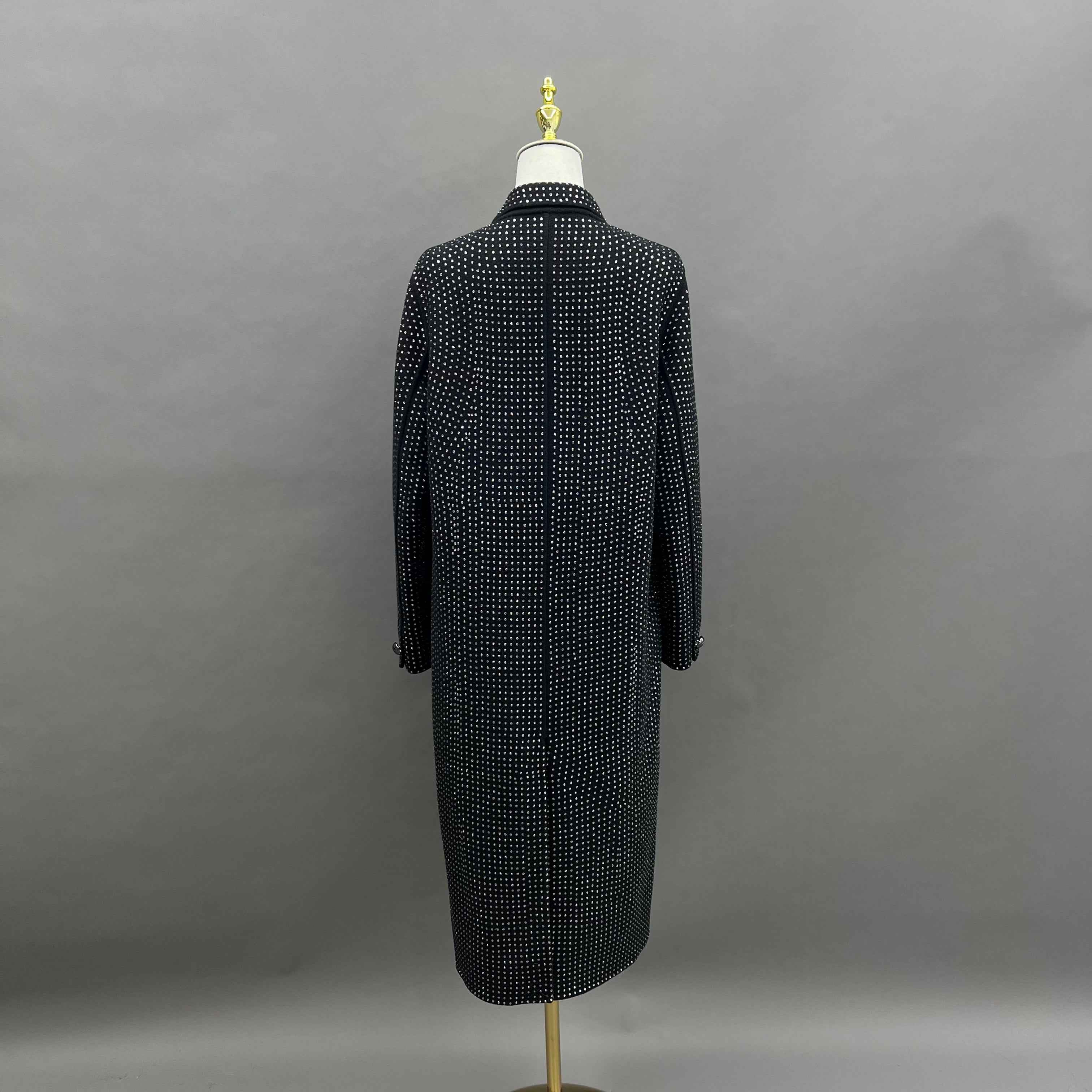 Women's Black Cashmere Double - Sided Coat with Full Rhinestone Embellishment