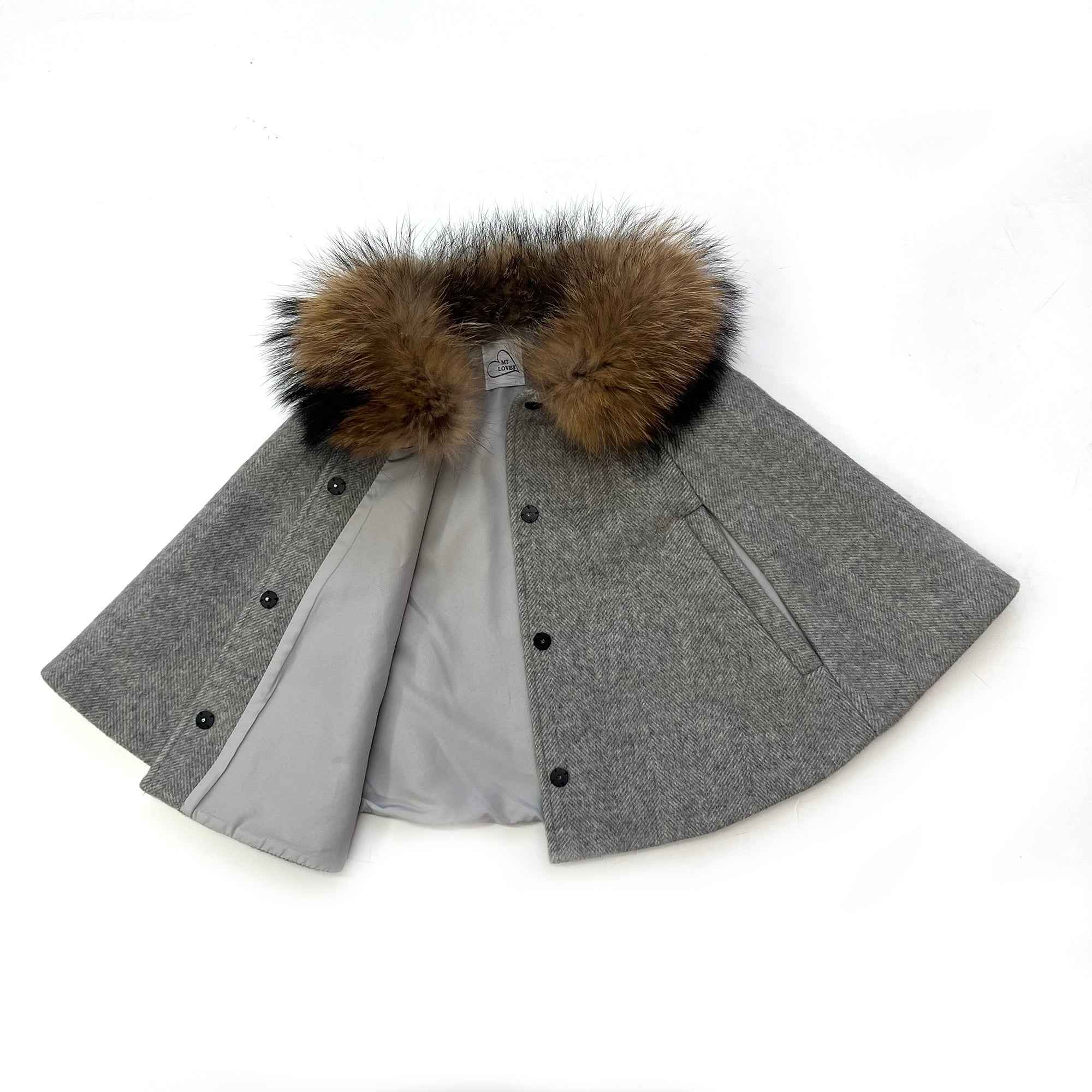 Raccoon fur trimmed children's cape