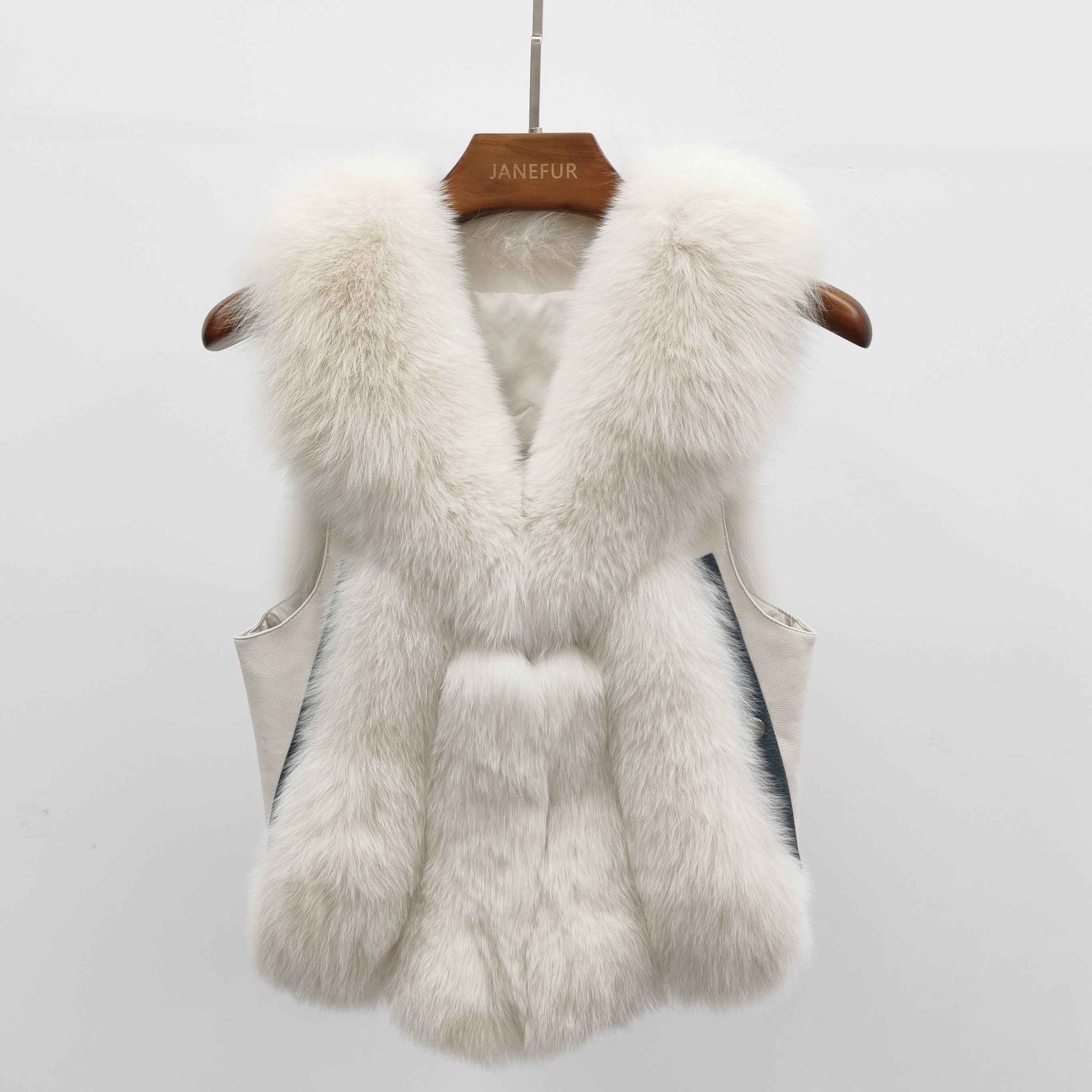 Women's V-Neck Fox Fur Vest - Cozy Warm Comfortable Outerwear White