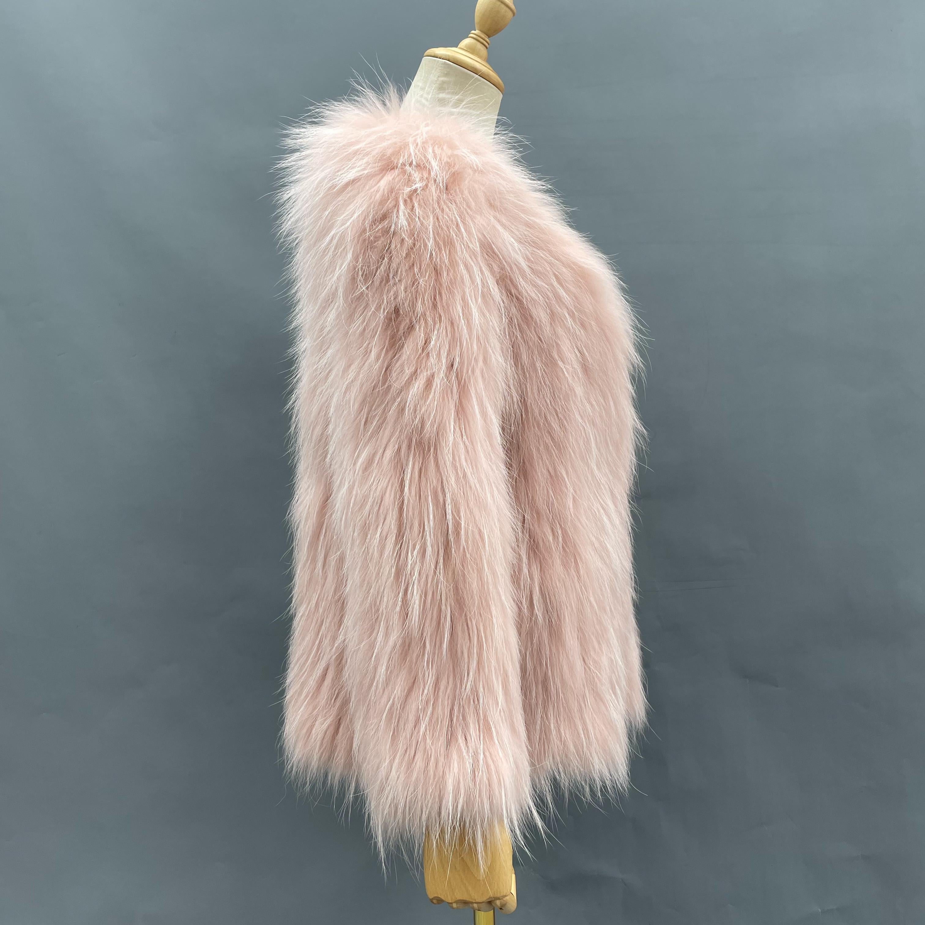 Women's Luxurious Raccoon Dog Fur Knitted Coat with V-Neck - Winter Fashion Outerwear