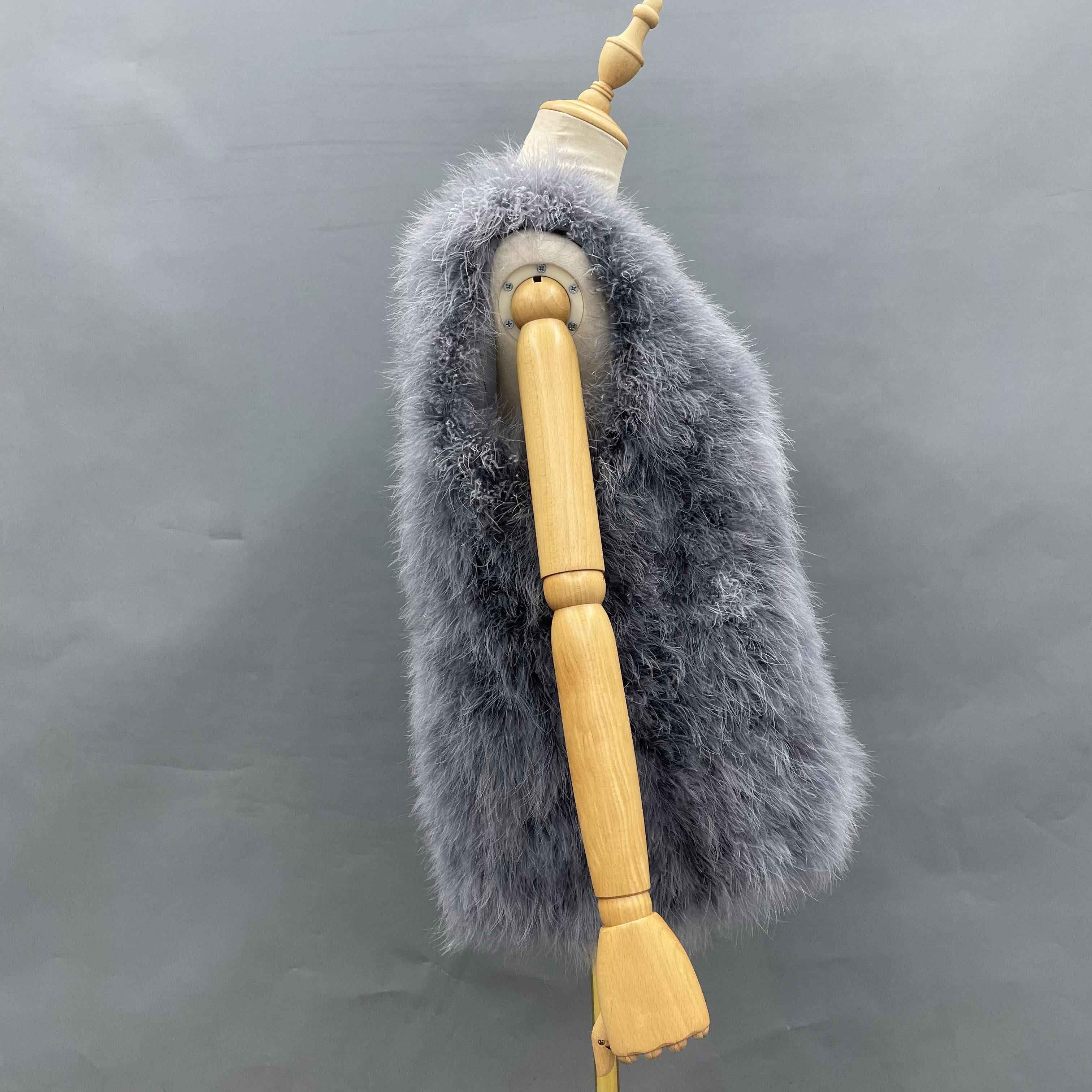 Small V-Neck Solid Color Turkey Feather Vest - Glamorous Luxury Statement Outerwear for Party & Stylish Ensembles