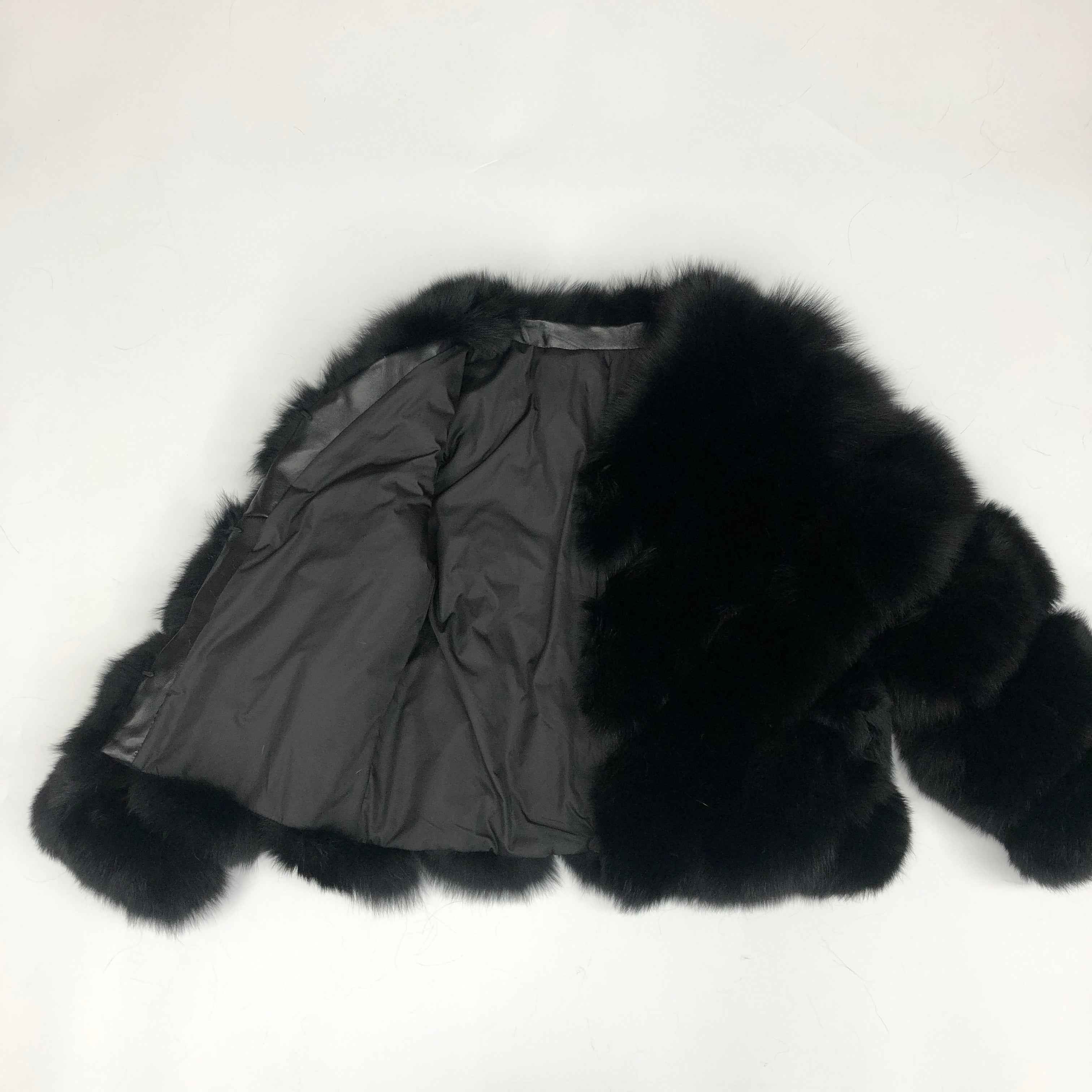 Women's Luxury Fox Fur Cropped Jacket - Chevron Stripe V-Neck with 4-Panel Design Winter Fashion Warm Outerwear