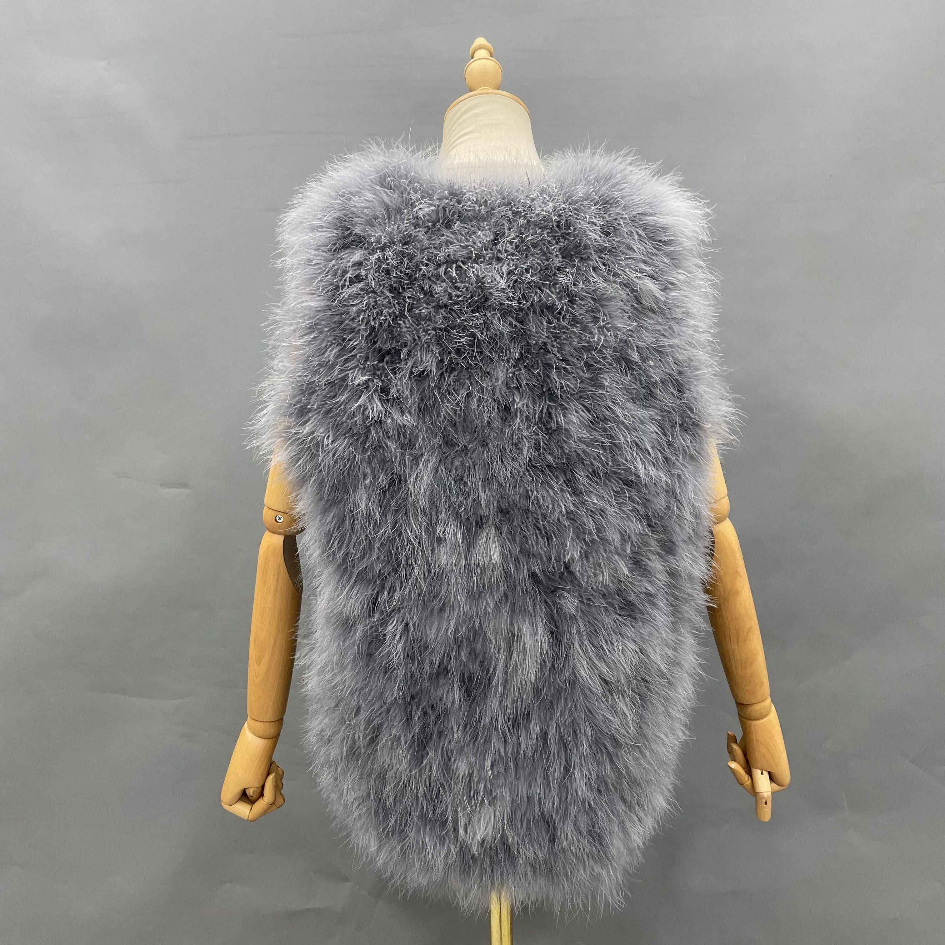 Small V-Neck Solid Color Turkey Feather Vest - Glamorous Luxury Statement Outerwear for Party & Stylish Ensembles