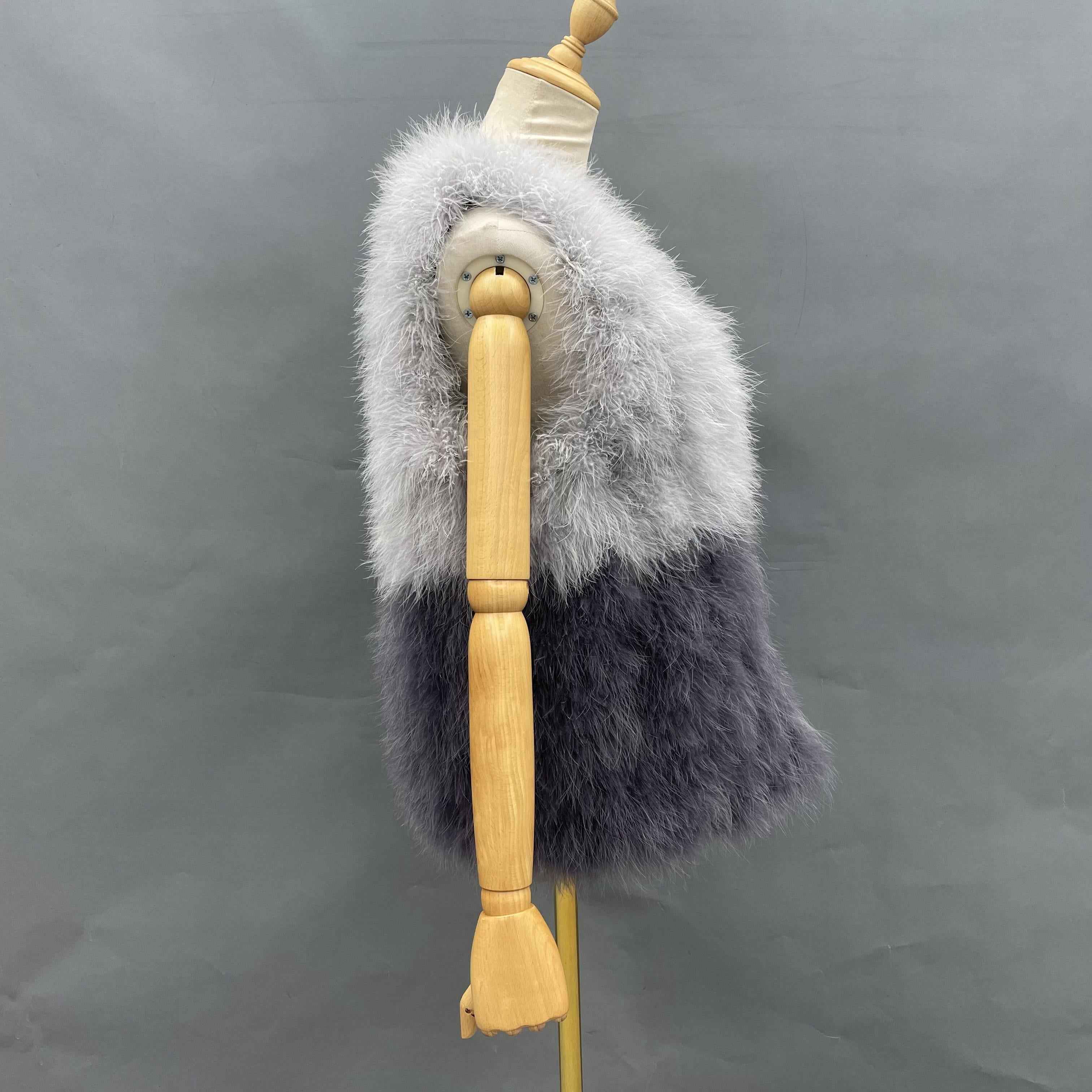 Color-Blocked V-Neck Turkey Feather Vest - Glamorous Statement Outerwear for Party & Evening Occasions