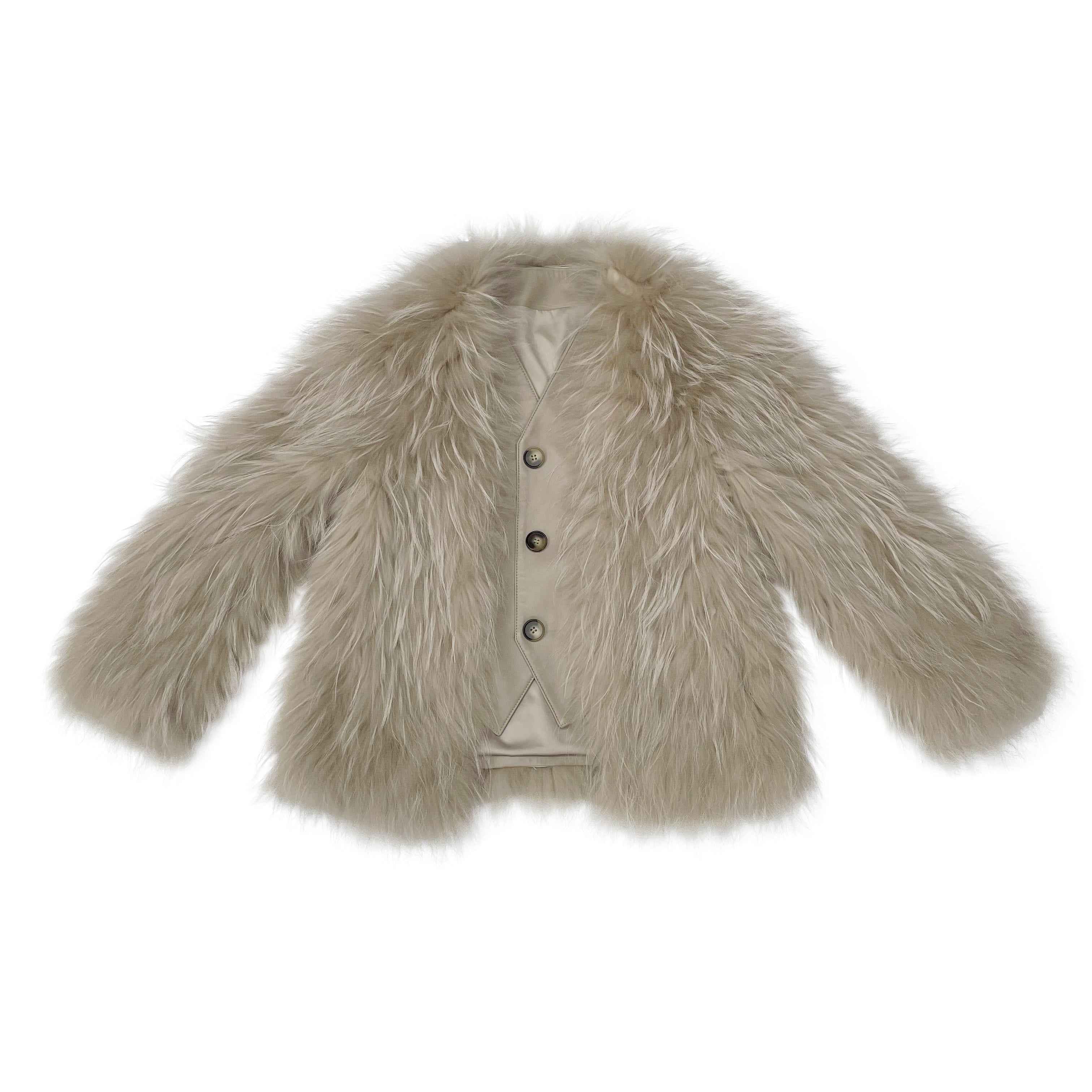 Women's Chic Raccoon Fur & Leather Patchwork Jacket - V-Neck Button Closure Daily Fashion Outerwear