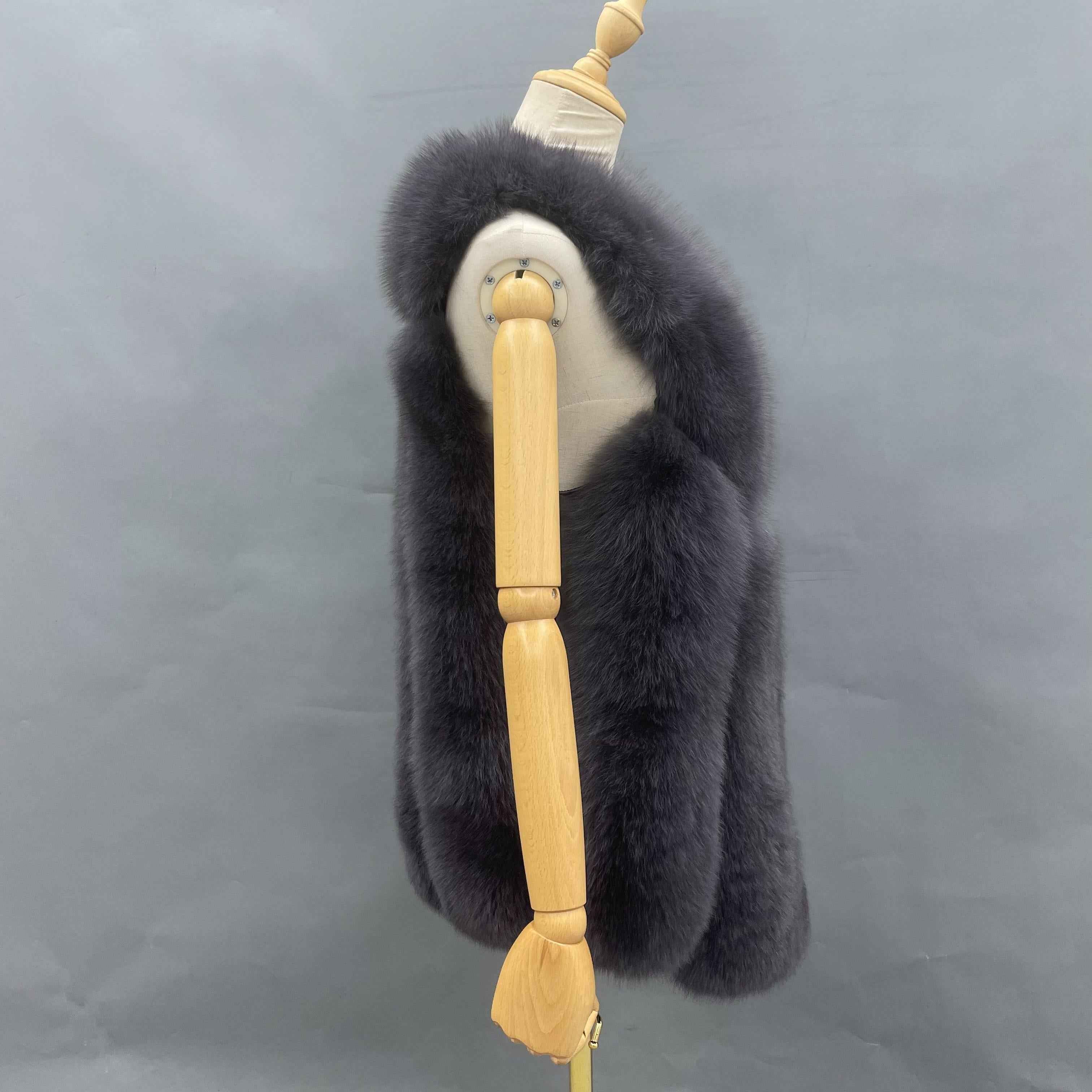 Women's New Arrival Vertical Panel V-Neck Fox Fur Vest - Luxury Spliced Outerwear
