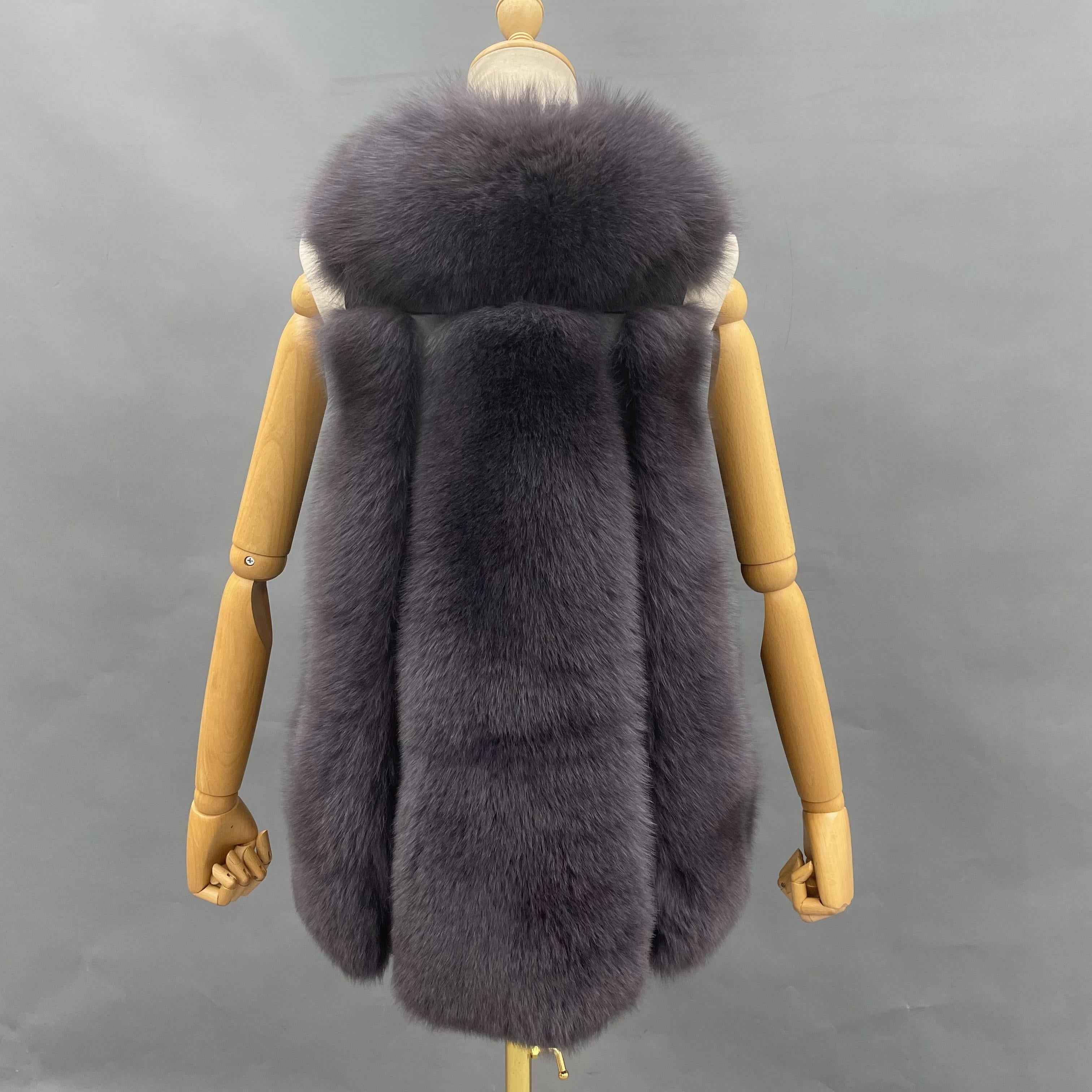 Women's New Arrival Vertical Panel V-Neck Fox Fur Vest - Luxury Spliced Outerwear