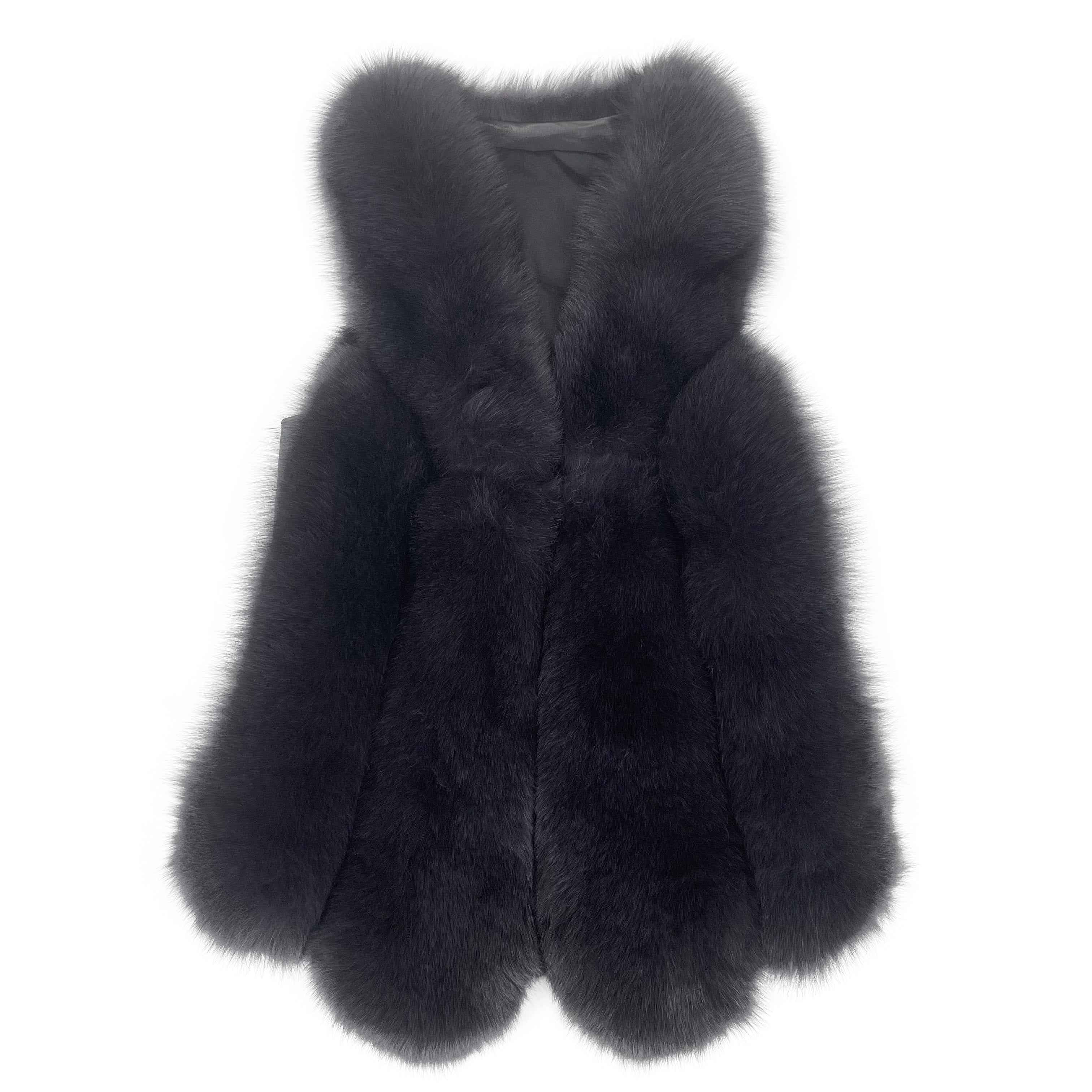 Women's New Arrival Vertical Panel V-Neck Fox Fur Vest - Luxury Spliced Outerwear
