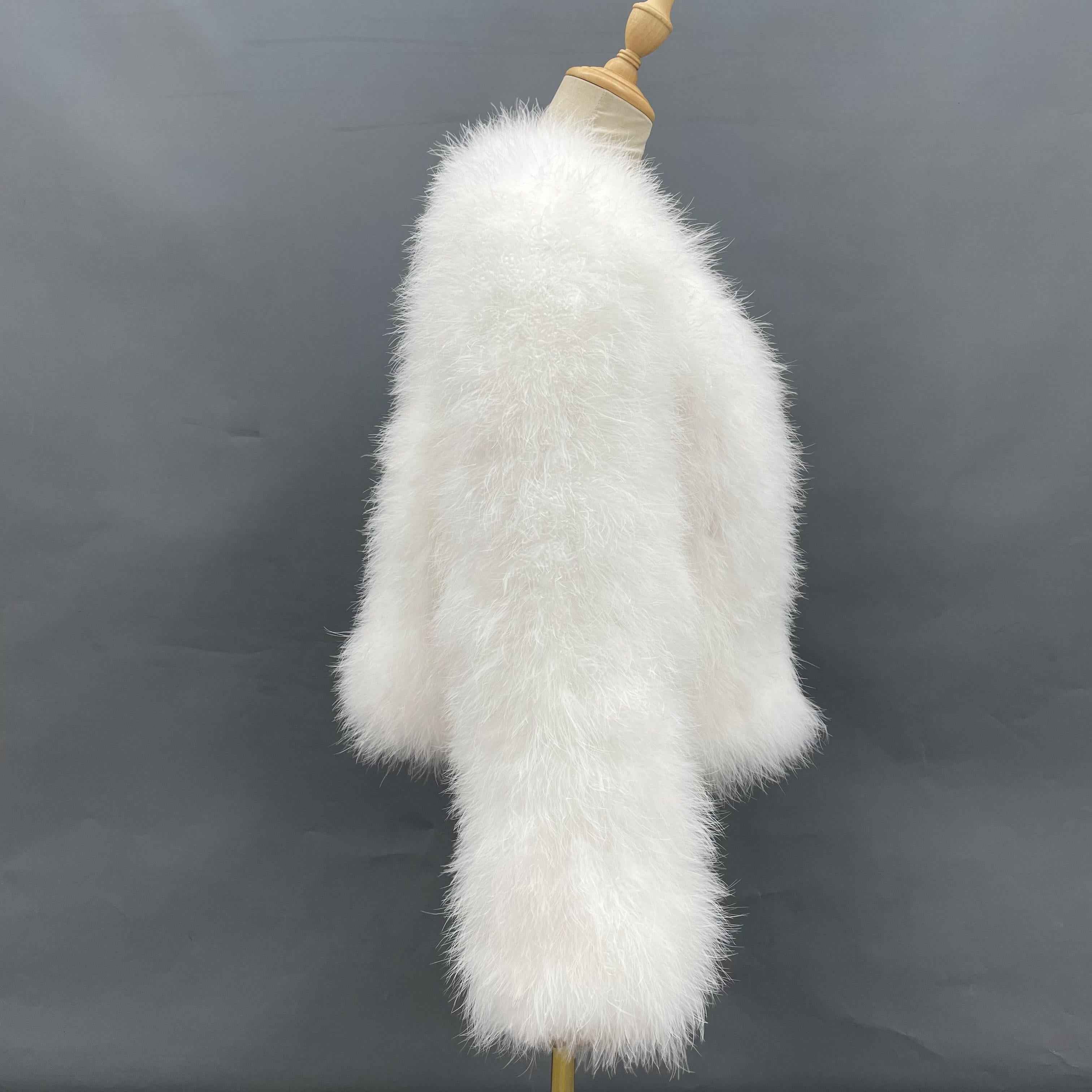 Ostrich Feather V-Neck Party Jacket - Glamorous Statement Outerwear for Luxe Occasions