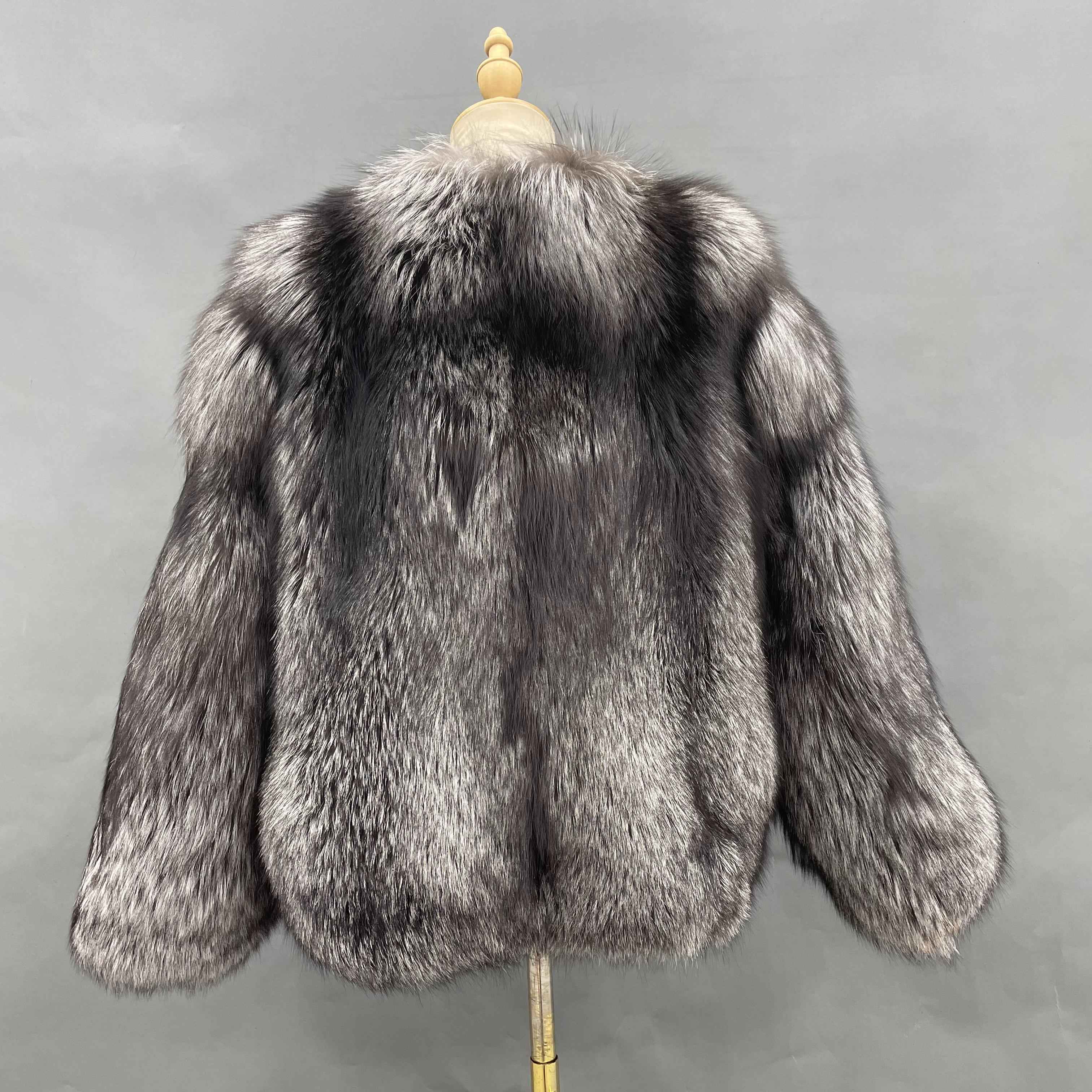 Women's Luxury Full-Skin Blue Fox Fur Cropped Jacket - Winter Fashion Warm Statement Outerwear