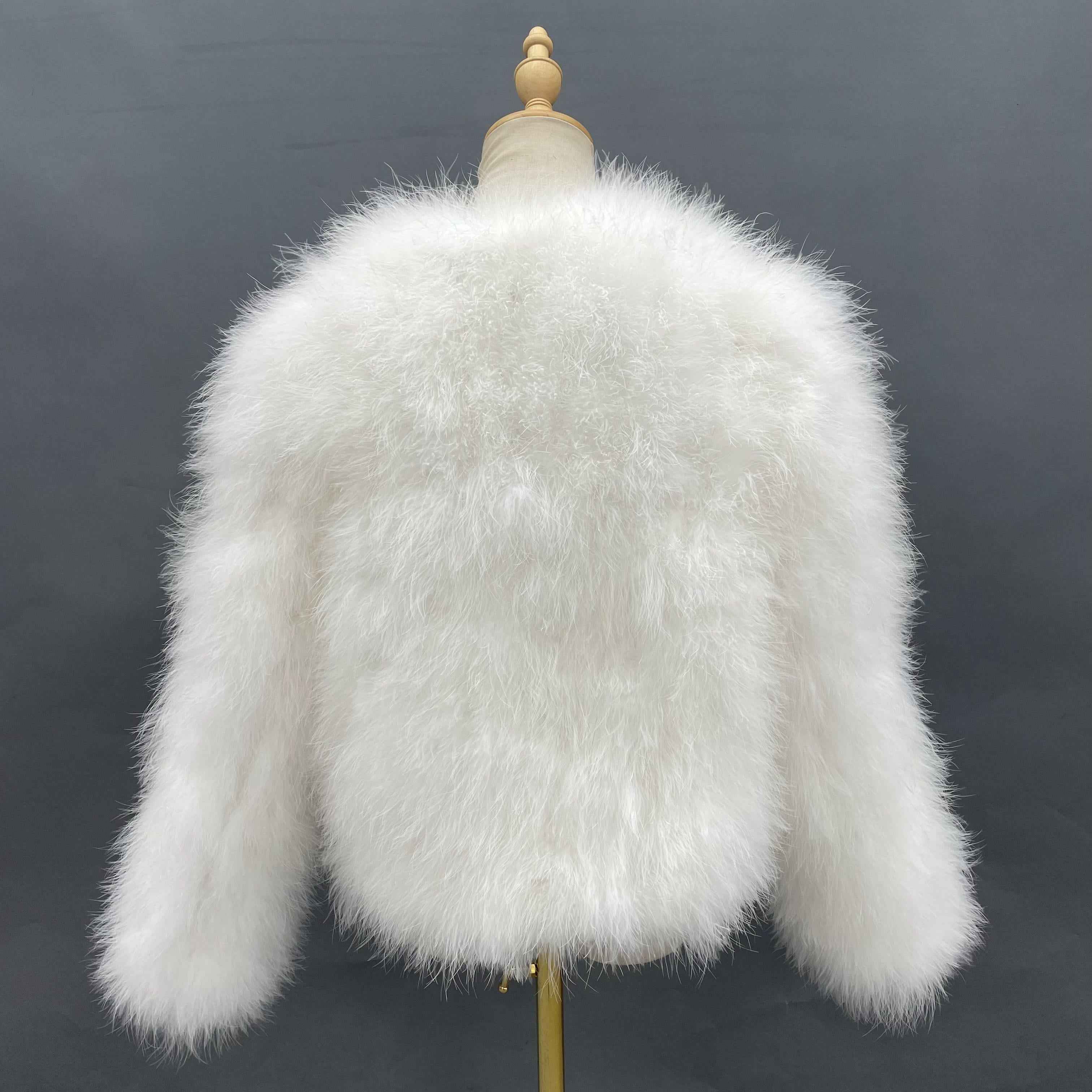 Ostrich Feather V-Neck Party Jacket - Glamorous Statement Outerwear for Luxe Occasions