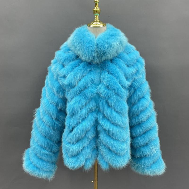 Winter Women Short Wear Two-Sided Real Fox Fur Coat Blue Click chat with us