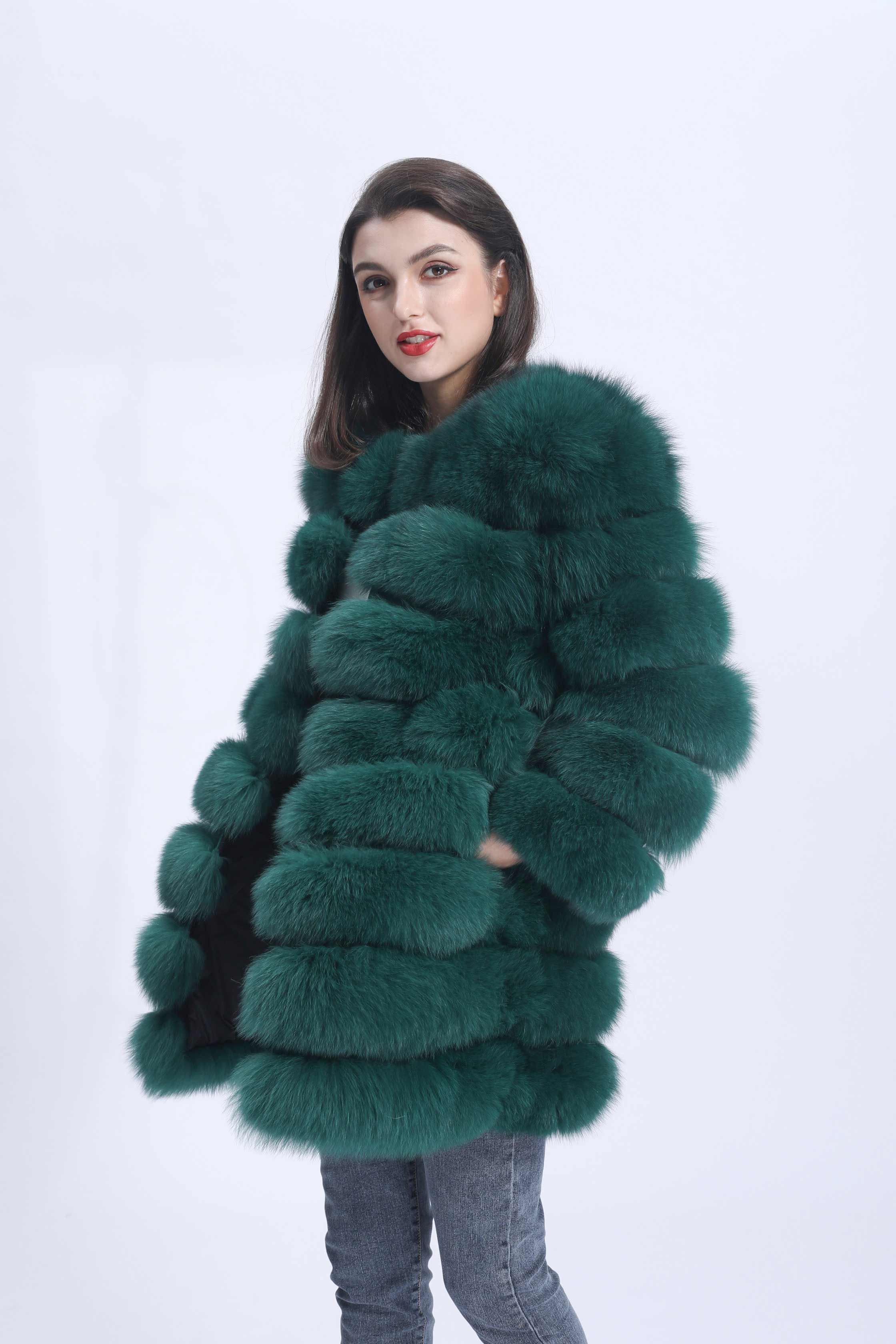 Women's Winter Warm Comfortable Crewneck Real Fox Fur Jacket