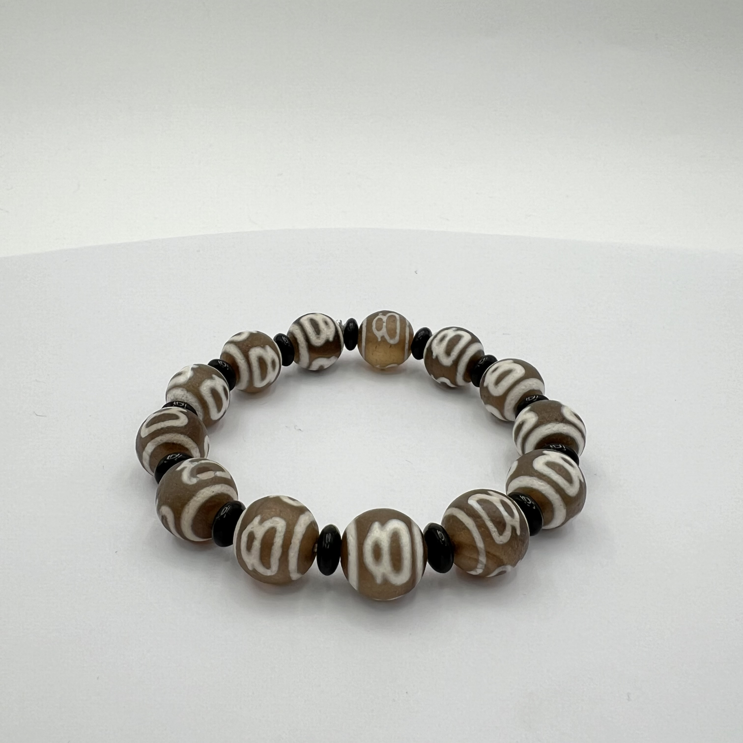Tibetan Black and White Agate Tianzhu Jade Bracelet Unisex Prayer Beads F Bracelet-perimeter 27cm