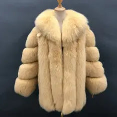 Winter Bright Color Vertical Fox Fur Coat For Women Yellow
