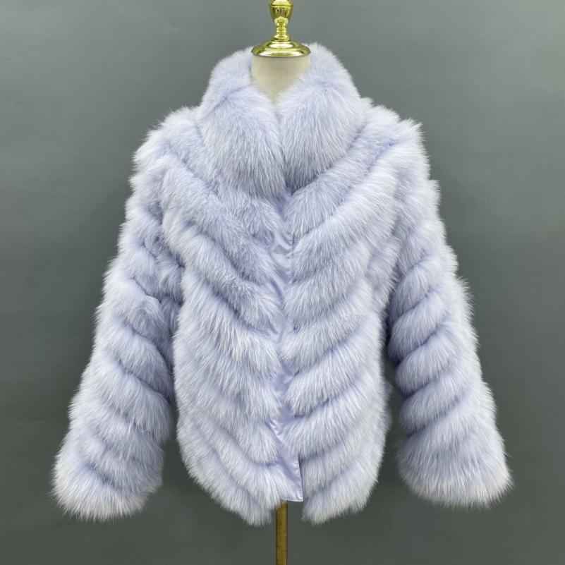 Double-Sided Fox Fur Diagonal Stripe Short Coat Light purple
