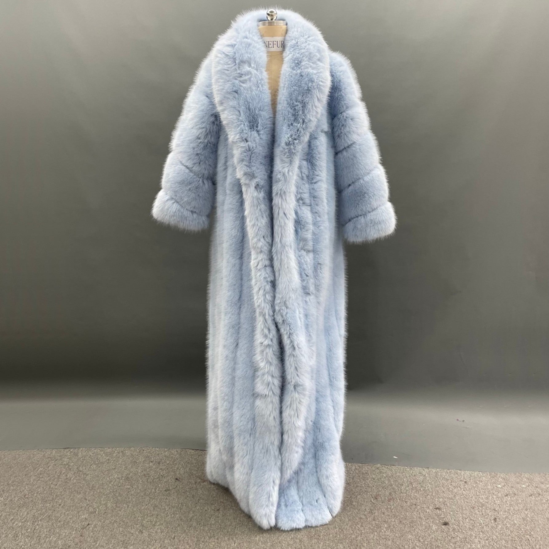 Women's Fox Eco Fur Faux Fur Extra Long Coat Light Blue