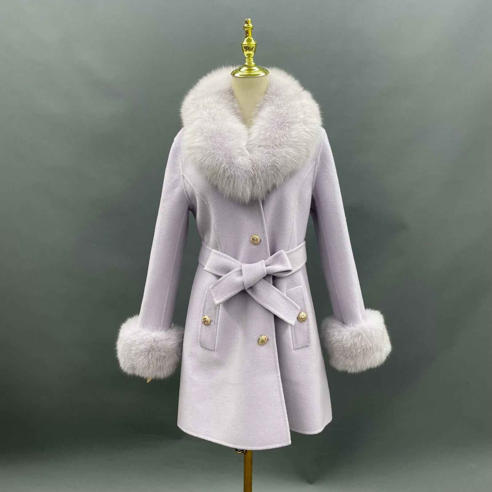 Double-Faced Fleece Coat for Women Elegant Notched Lapel Belted Double-Faced Wool Outer Jacket