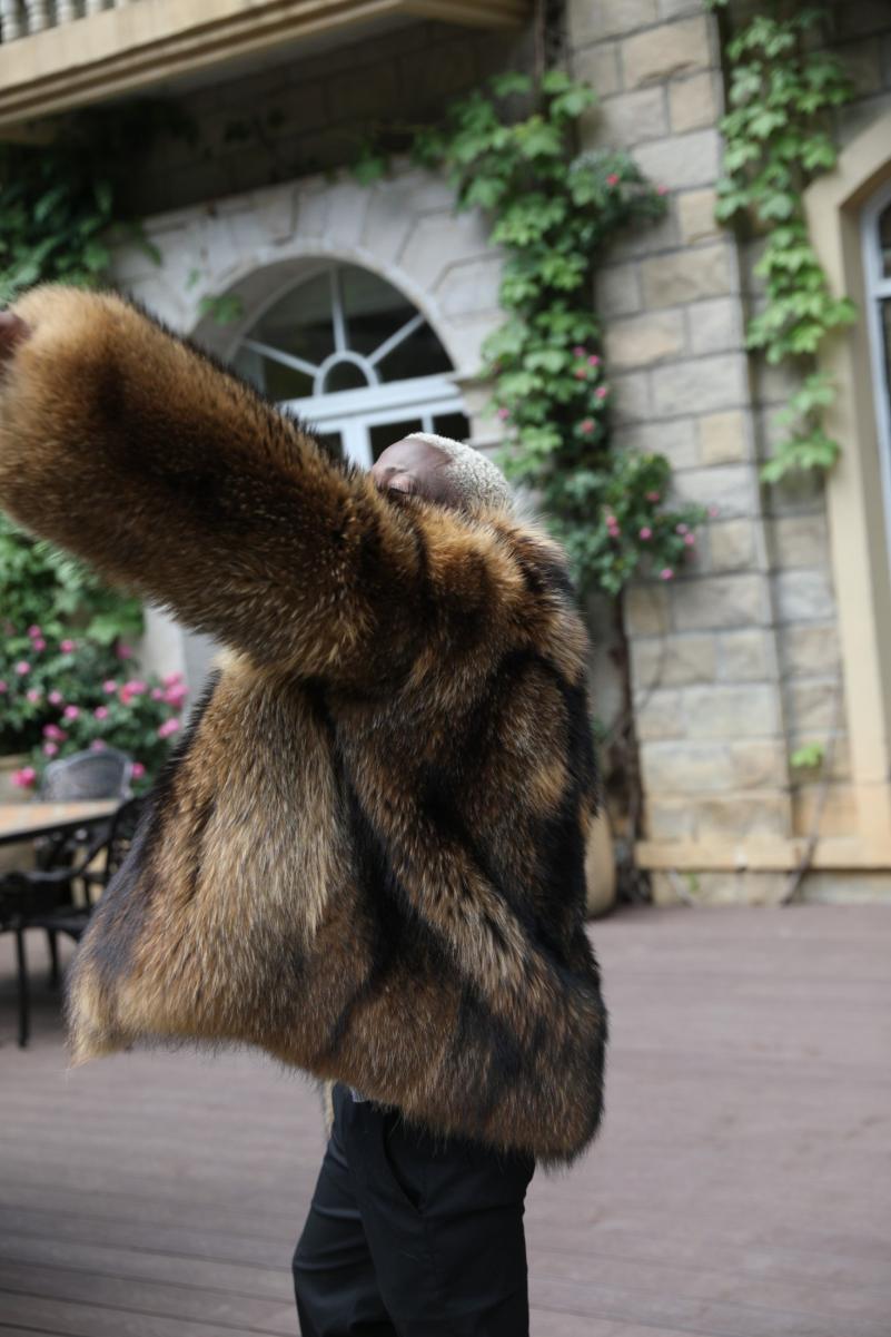 Fashion Winter Men's Lapel Pure Natural Raccoon Fur Coat