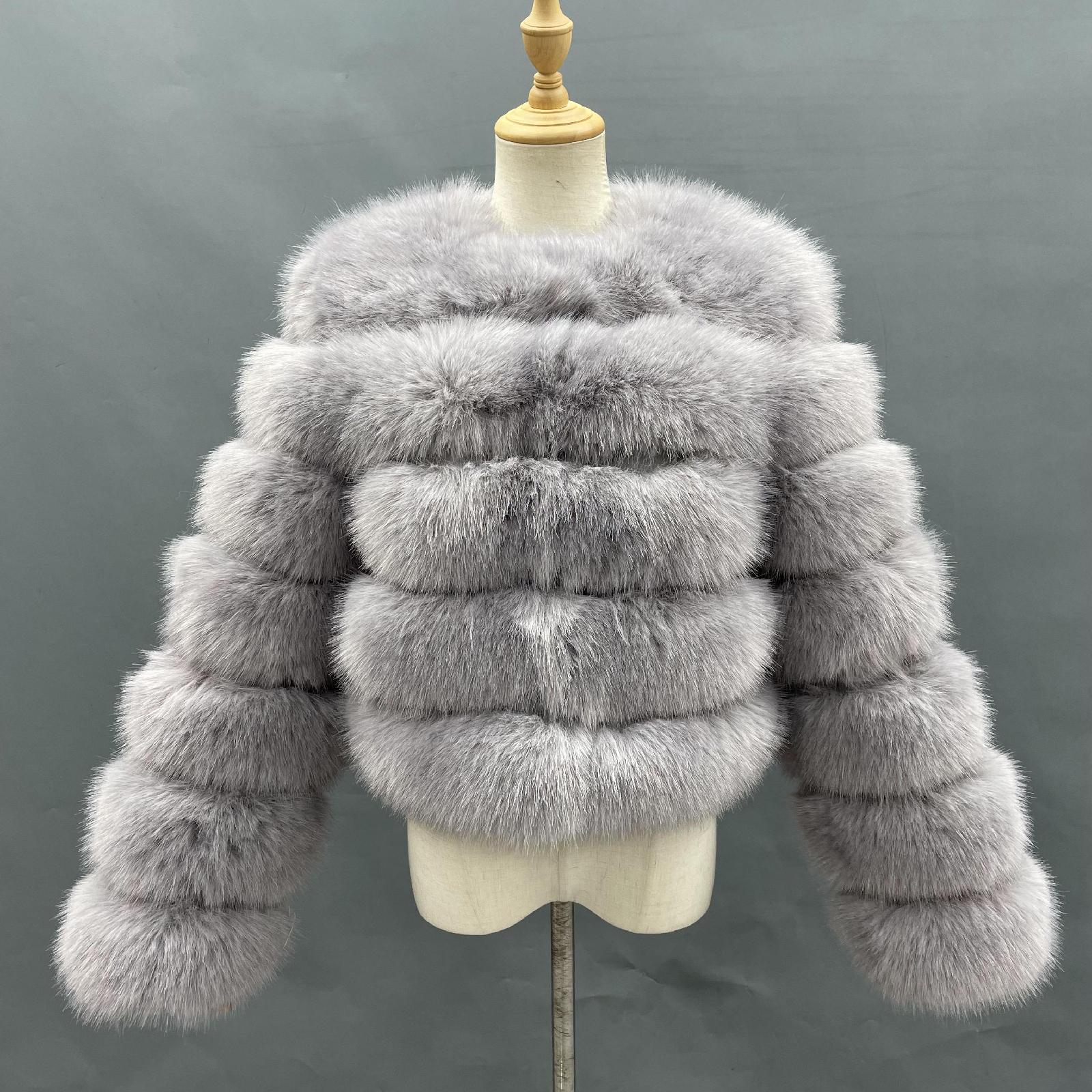 Women's Short Striped Faux Fur Coat Eco Fur Jacket 6