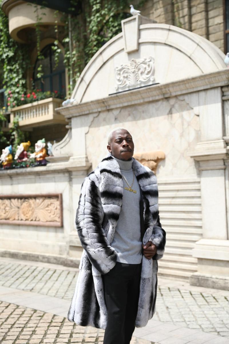 Men's Coat with a Shawl Collar Made of Rabbit Fur