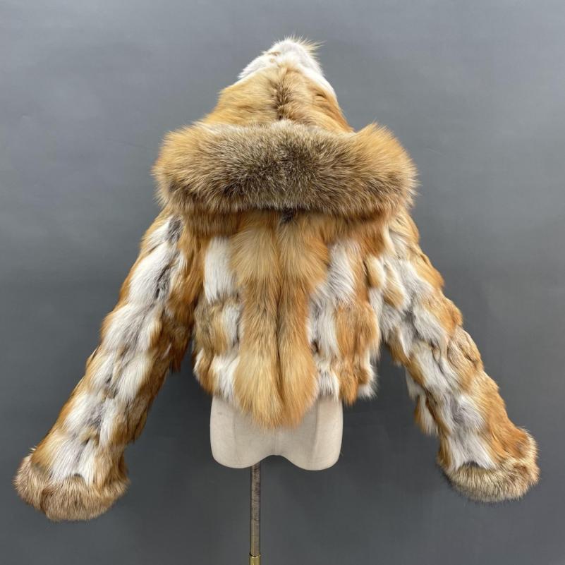 Luxury Women's Winter Short Fox Fur With Hooded Zipper Style Coat