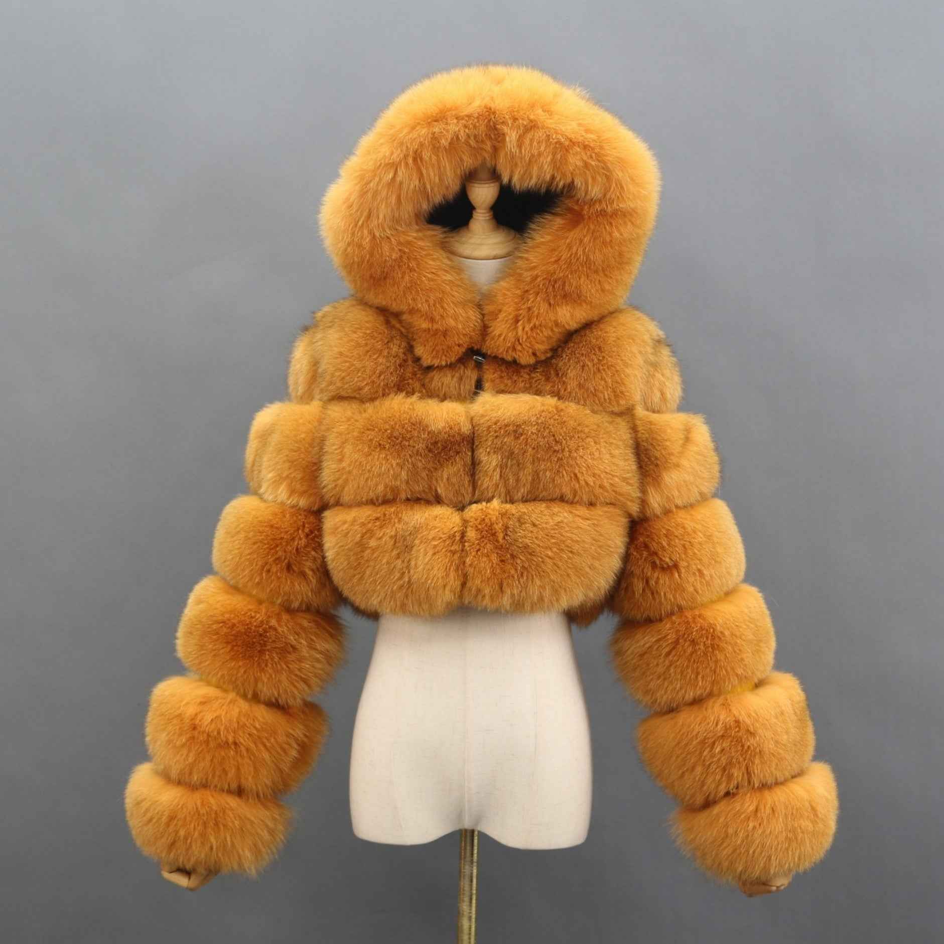 New Women's Winter Rainbow Fox Fur Hooded Coat 2