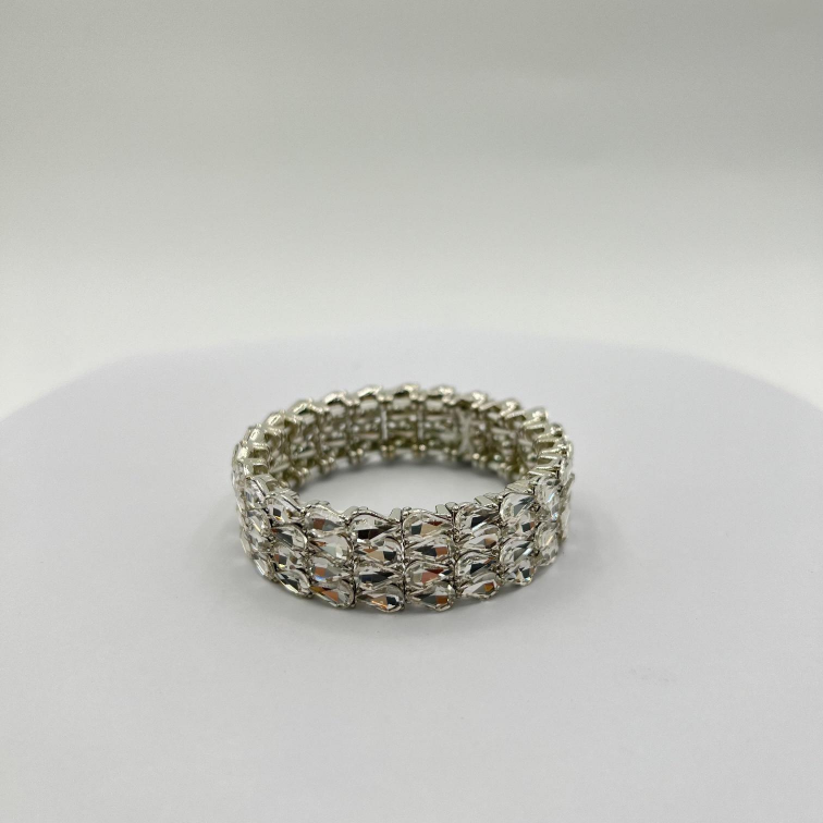 Sparkling Crystal Elastic Bracelet Fashionable Luxurious Glass Leaf Wide Chain Jewelry F Bracelet-perimeter 20cm