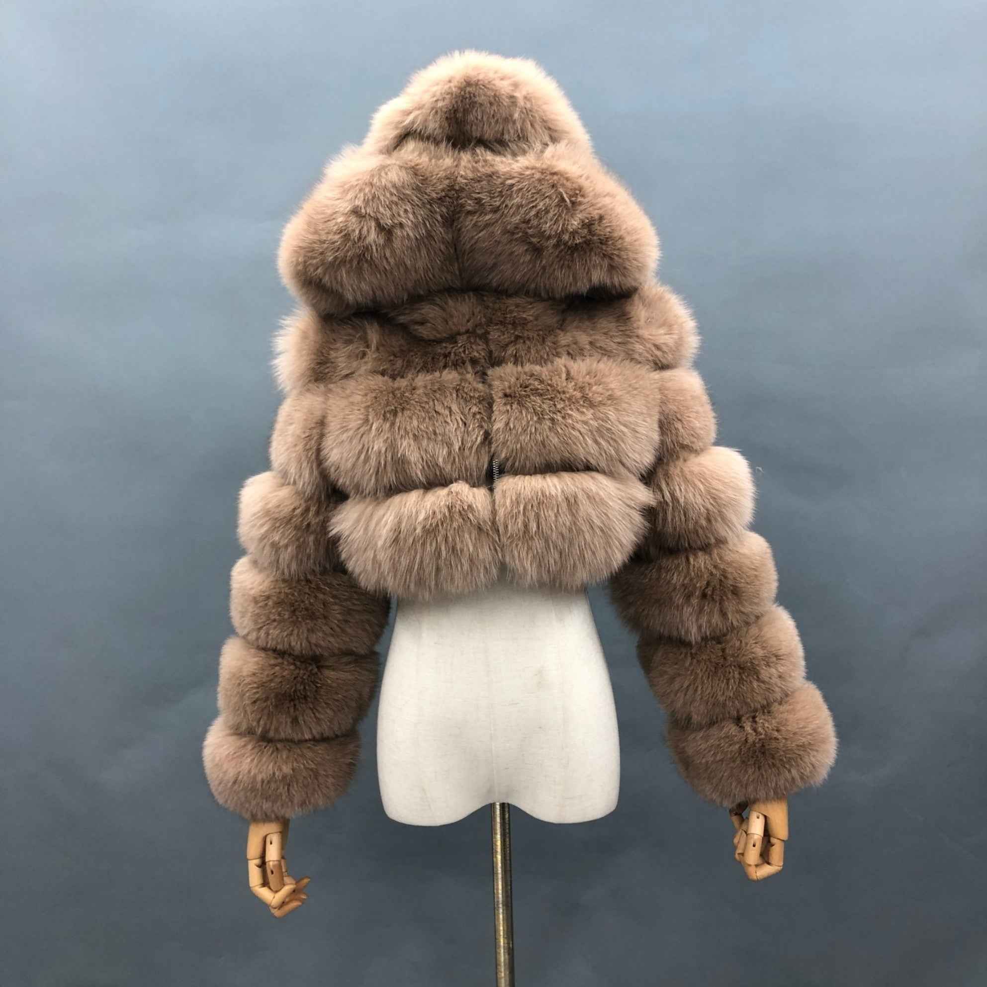 New Women's Winter Rainbow Fox Fur Hooded Coat 11