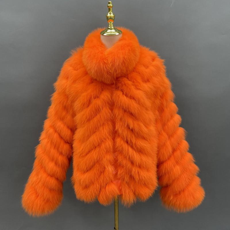 Winter Women Short Wear Two-Sided Real Fox Fur Coat Orange Click chat with us