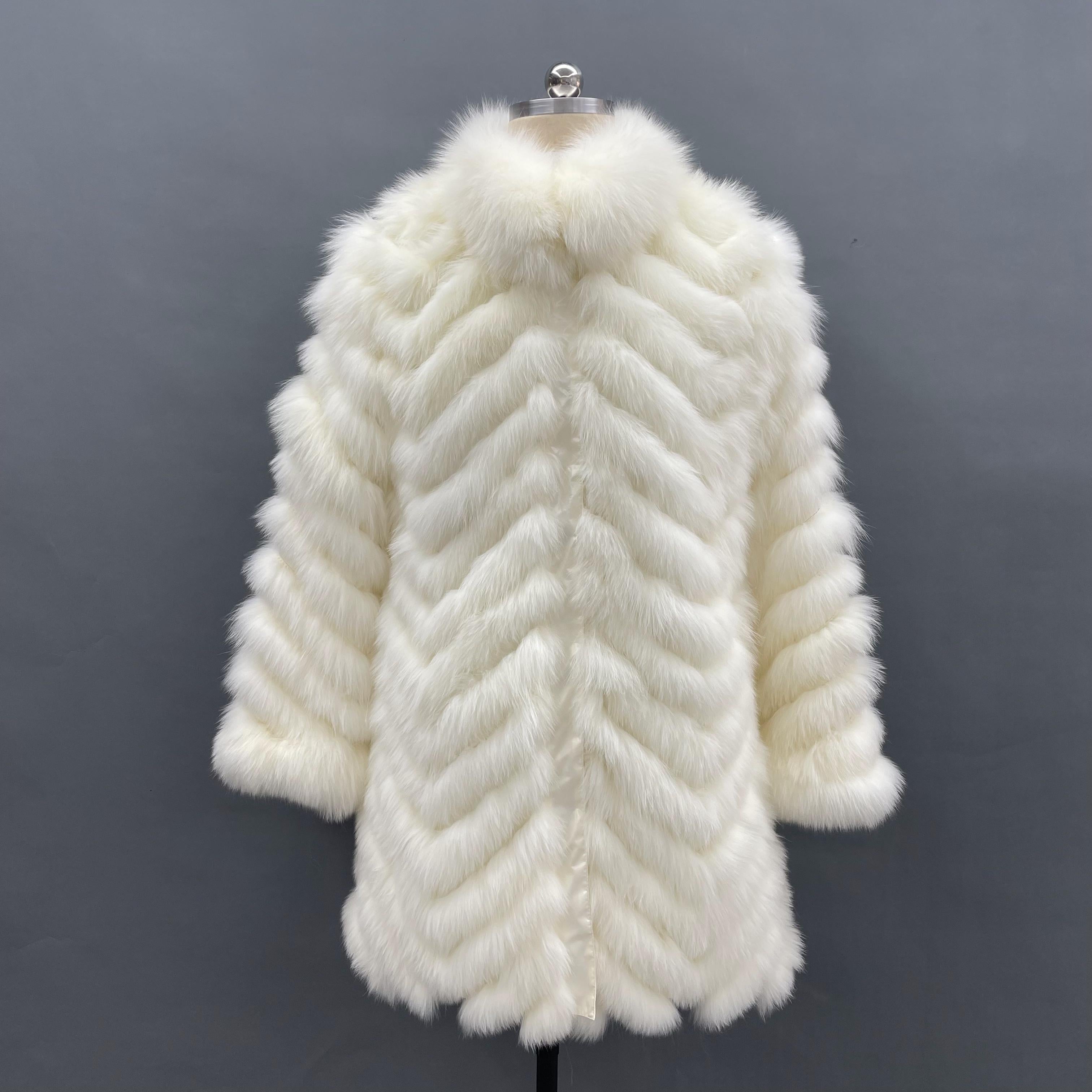 Women's Long Solid Colour Fox Fur Two-Sided Coat White Click chat with us