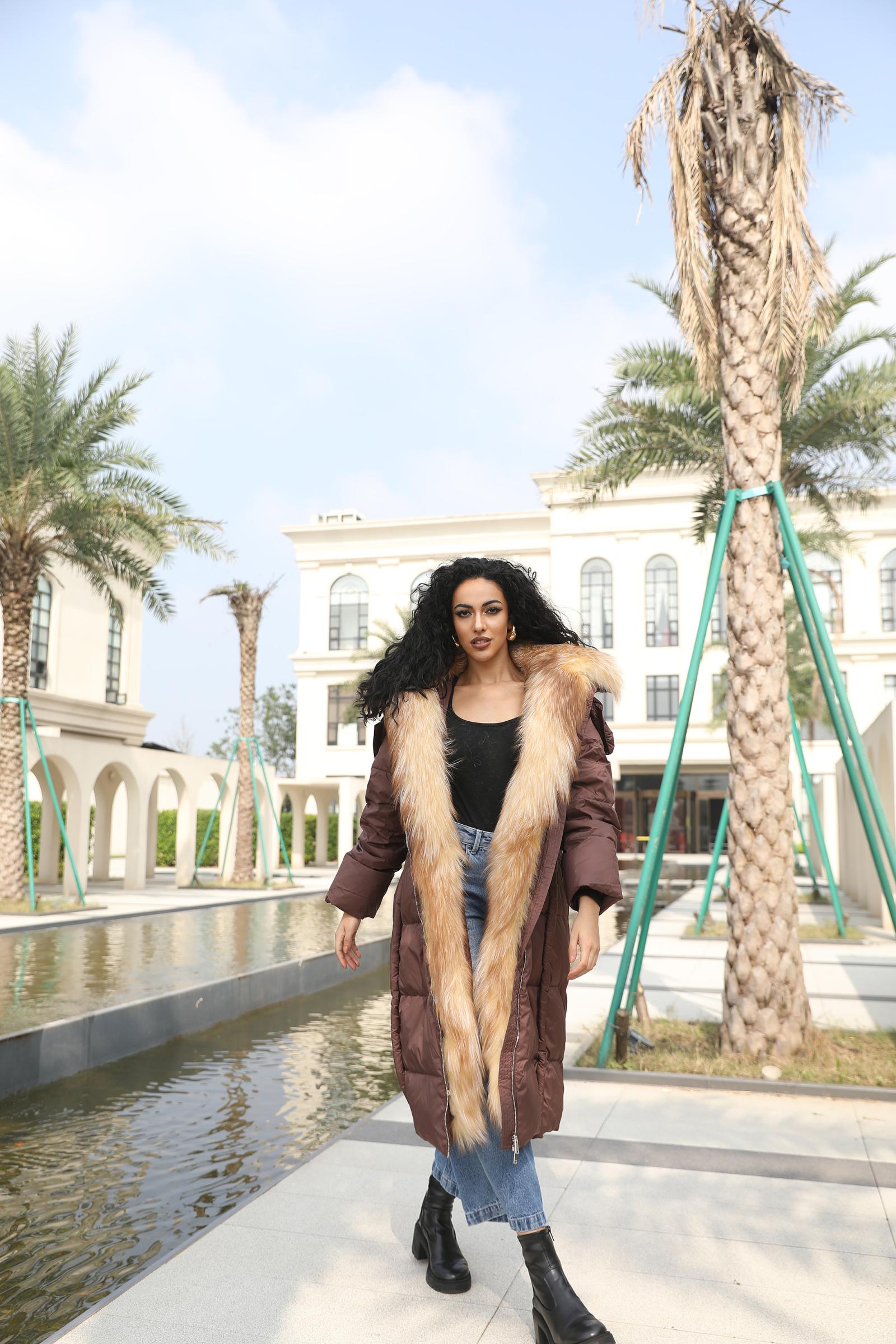 Goose Down-Insulated Knitted Cuff Collar Large Lapel Lightweight Warm Down Jacket Down Coat