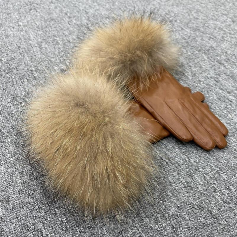 Janefur Raccoon Fur Leather Gloves Multi-color Available F 6