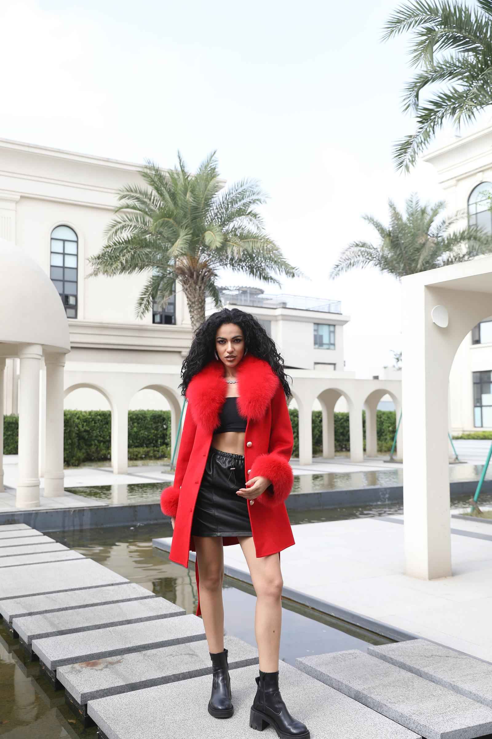 Double-Faced Fleece Coat for Women Elegant Notched Lapel Belted Double-Faced Wool Outer Jacket