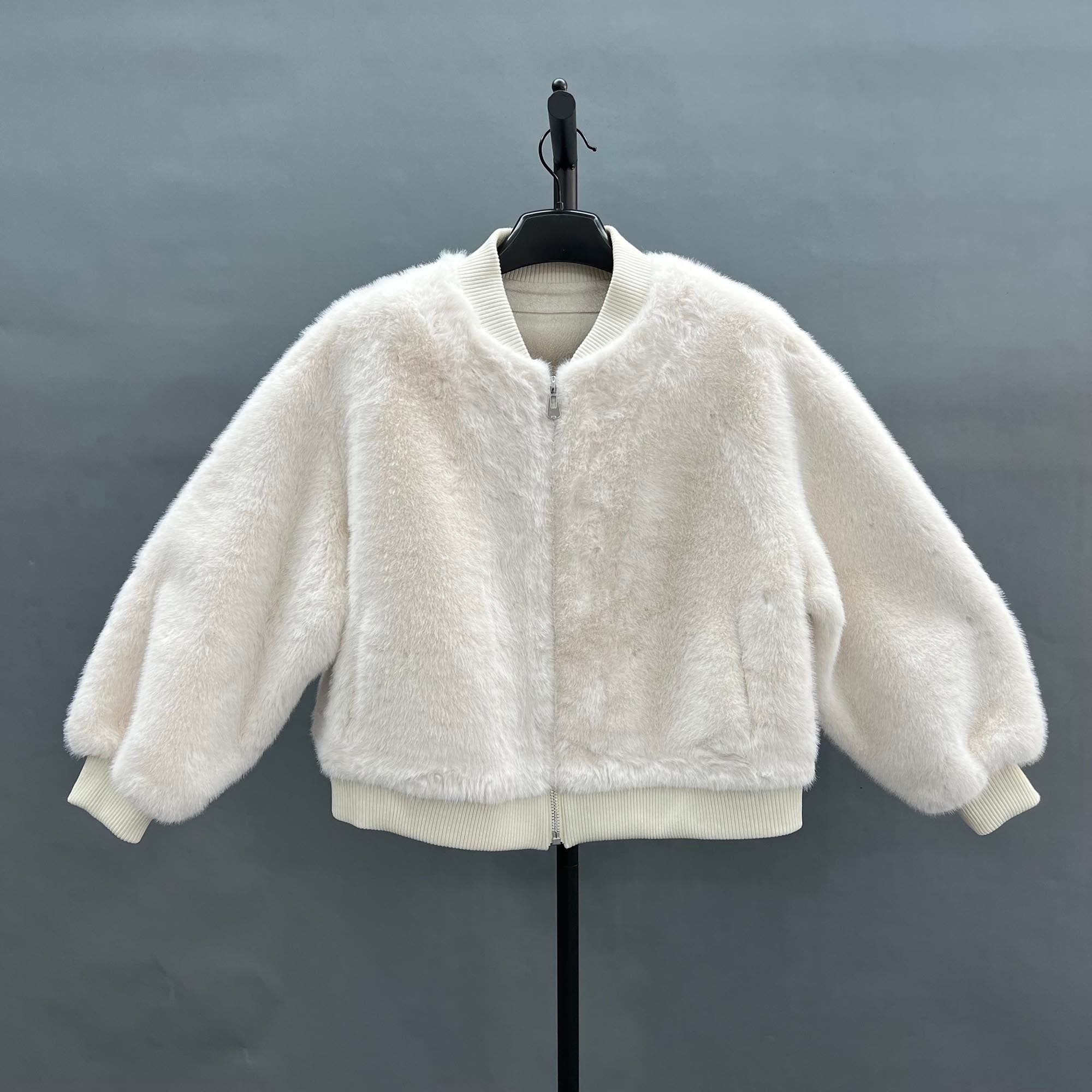 Eco-Friendly Faux Mink Fur Women's Fashion Ribbed Cuff Short Jacket
