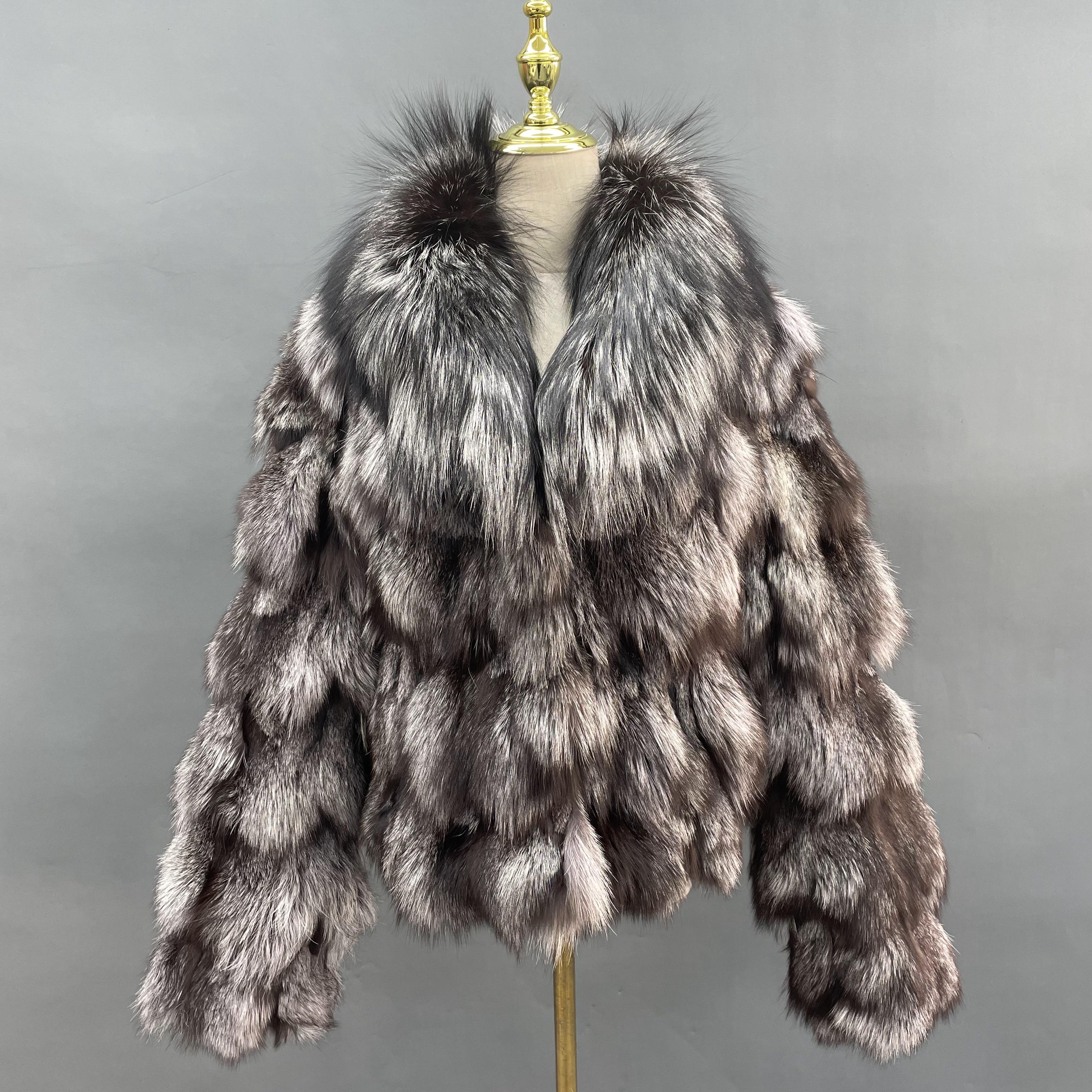 Plus Size Women's Short Stylish Lapel Real Fox Fur Luxury Jacket 24