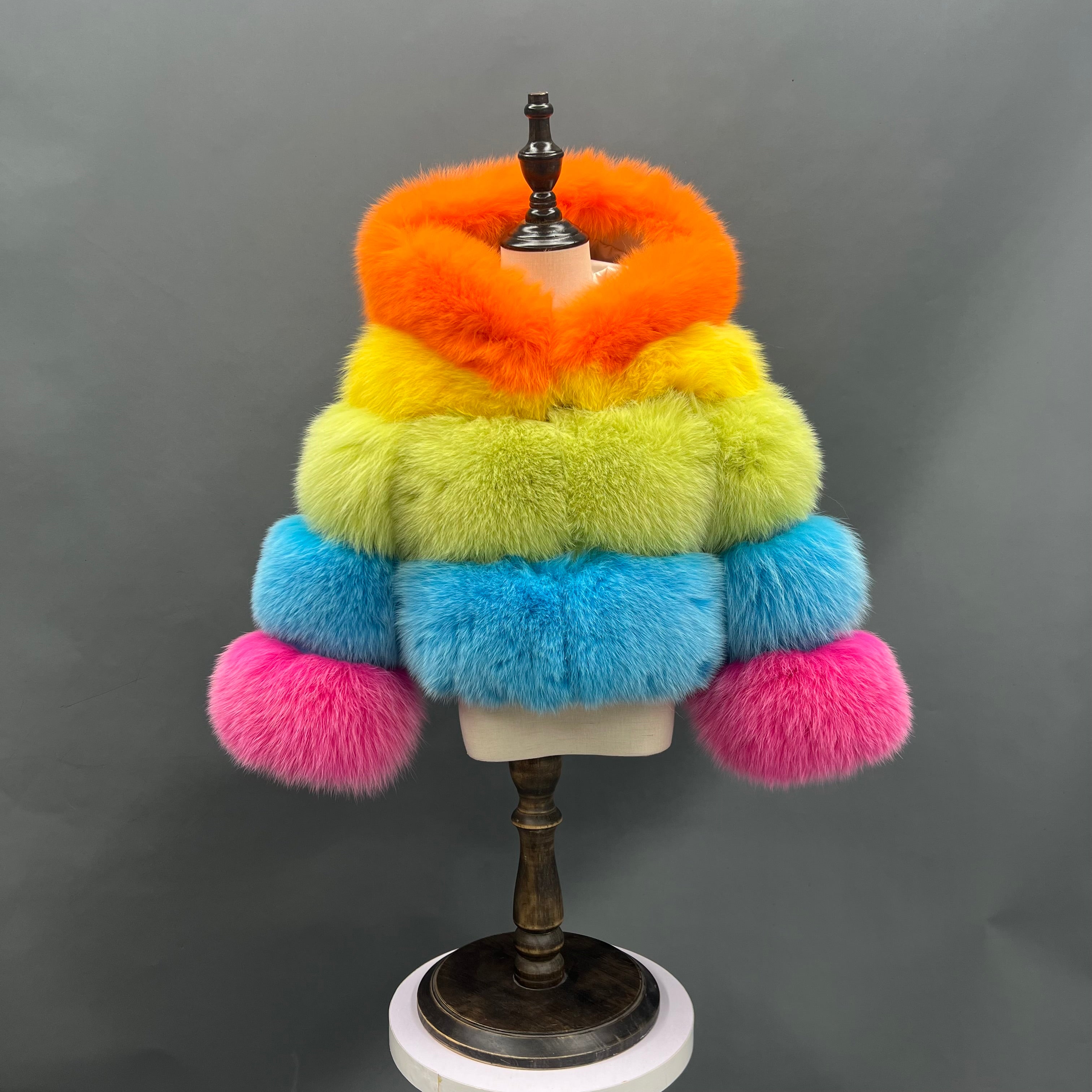 New Children's Winter Three Sections Splicing Fox Fur Hooded Coat Colorful Coat
