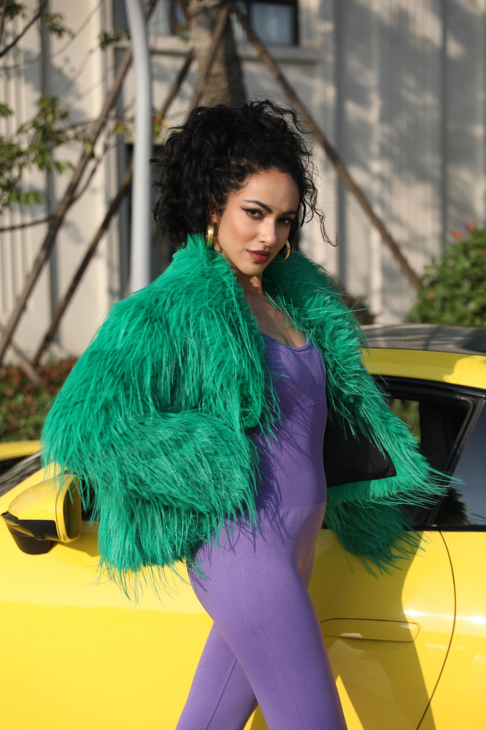 Eco Friendly Faux Fur Jacket Women's Chic Shawl Collar Tassel Faux Fur Outerwear Coat