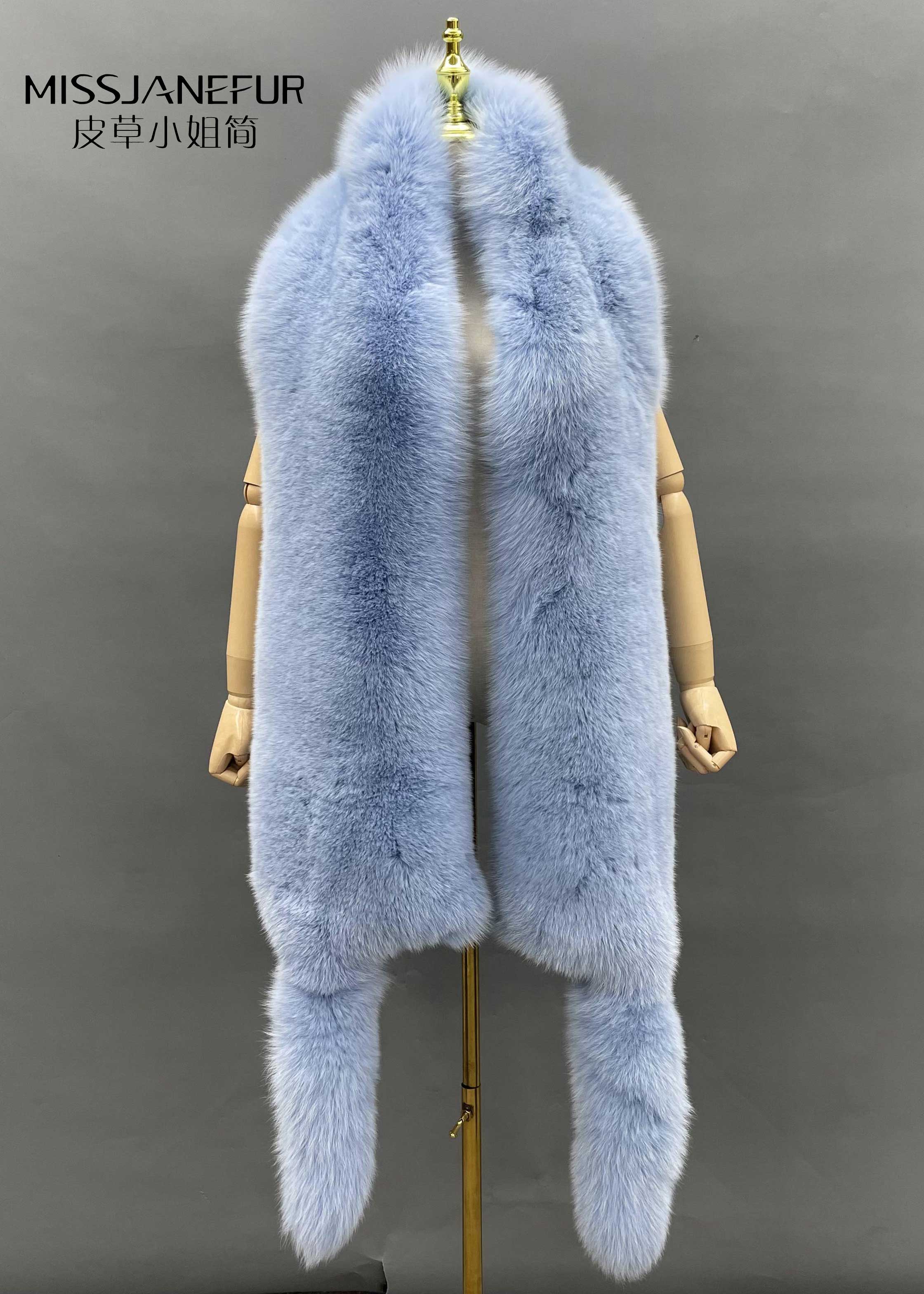 Missjanefur Fashion Symmetrical Fox Tail Fur Scarf Two-blue
