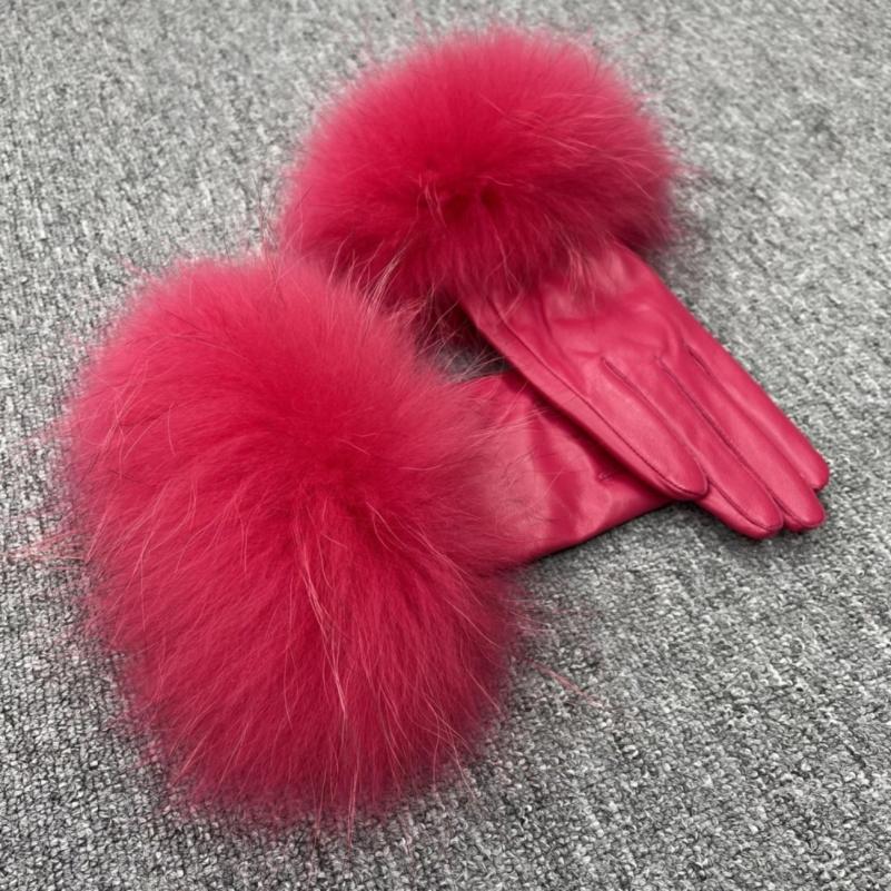 Janefur Raccoon Fur Leather Gloves Multi-color Available F 11