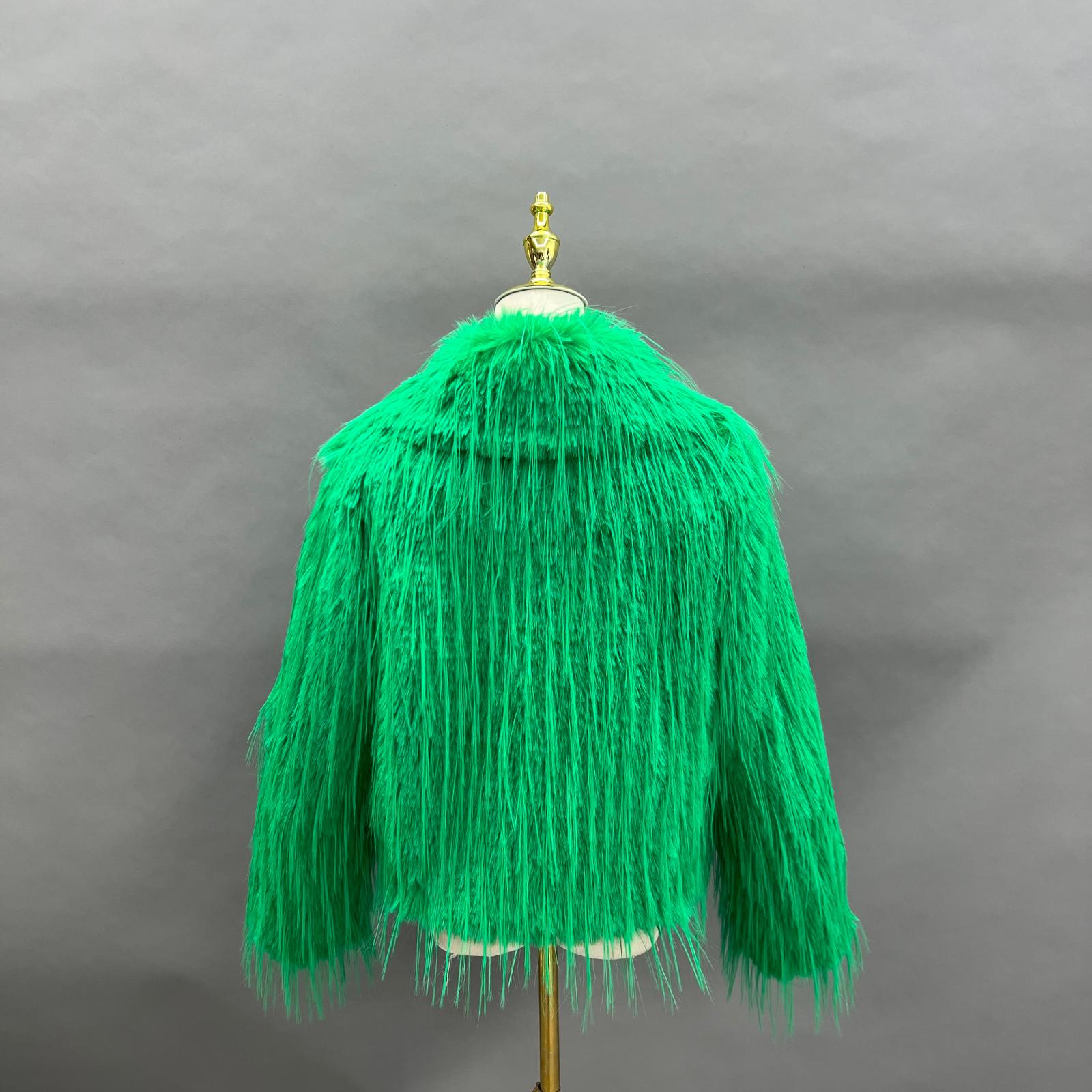 Eco Friendly Faux Fur Jacket Women's Chic Shawl Collar Tassel Faux Fur Outerwear Coat