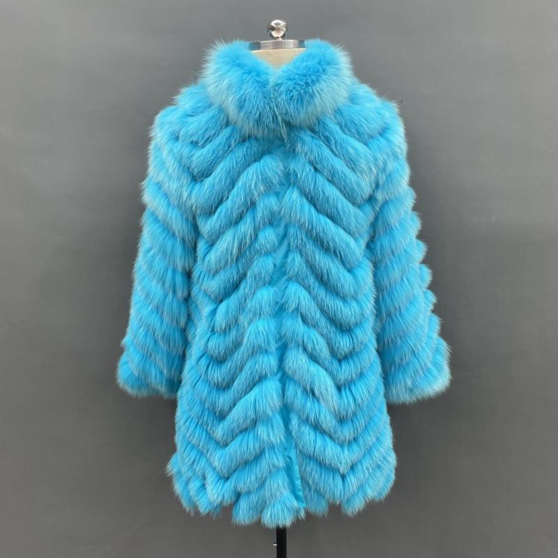 Women's Long Solid Colour Fox Fur Two-Sided Coat