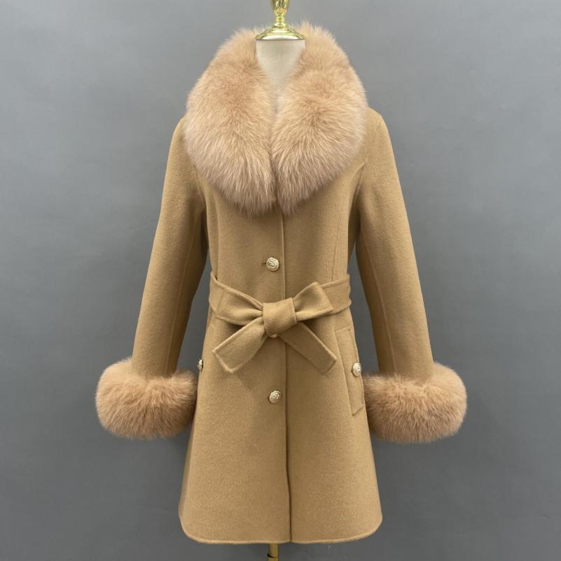 Single Breasted Lace-up Cashmere Coat Camel