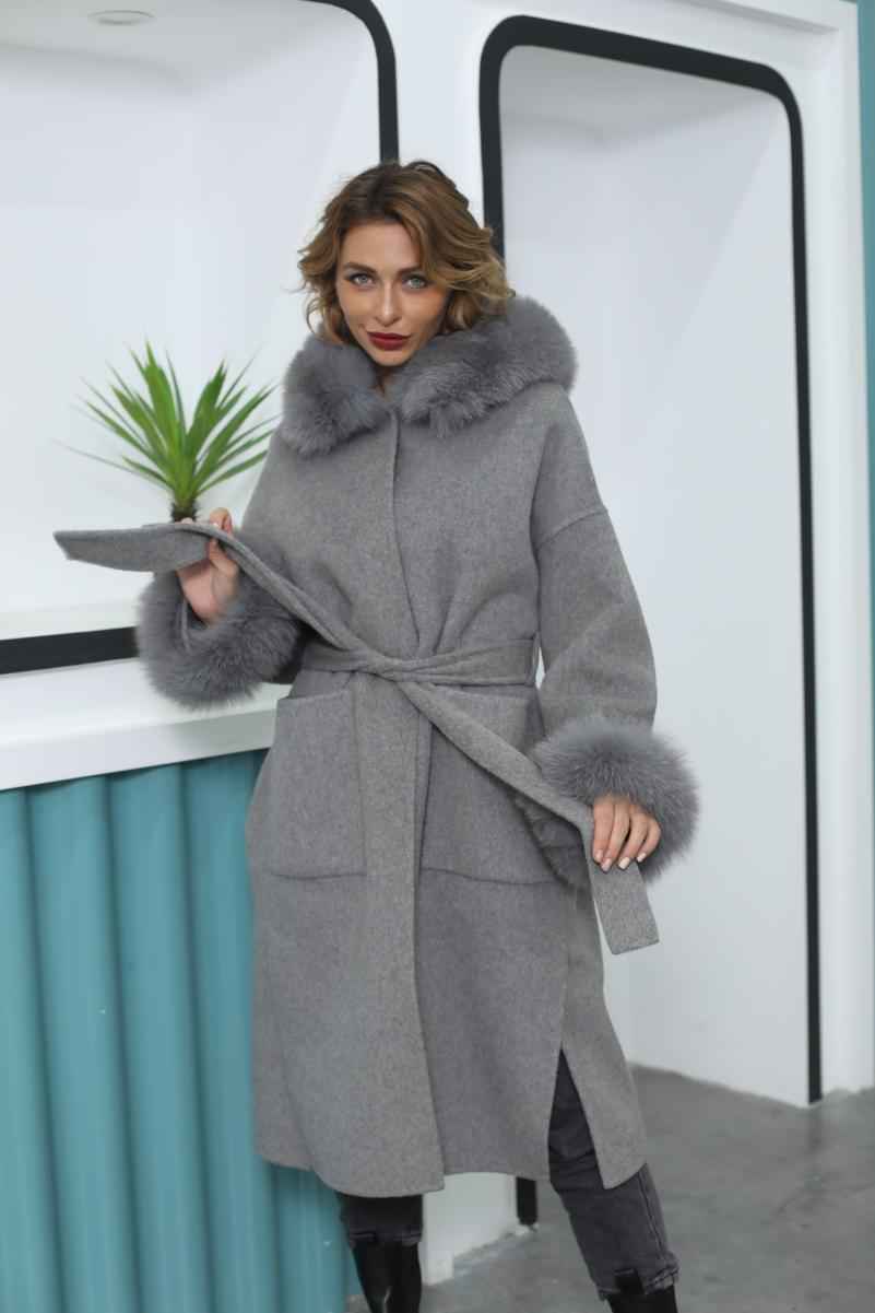 Long Double-Sided Woolen Coat with Large Pockets and Hood