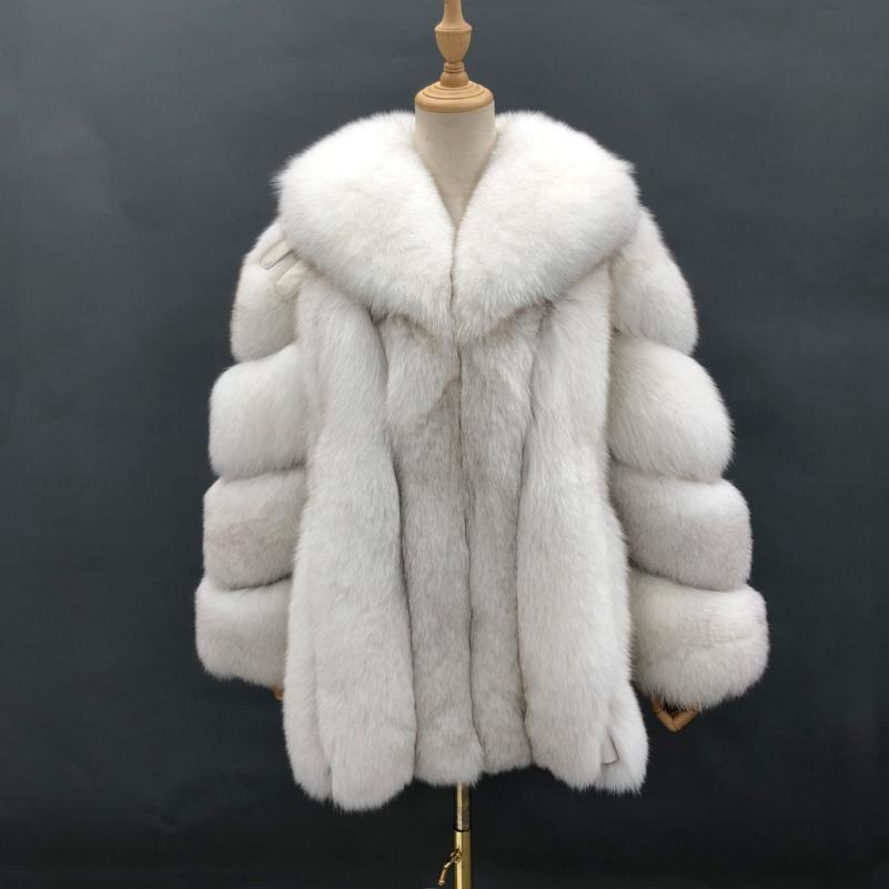 Winter Bright Color Vertical Fox Fur Coat For Women White