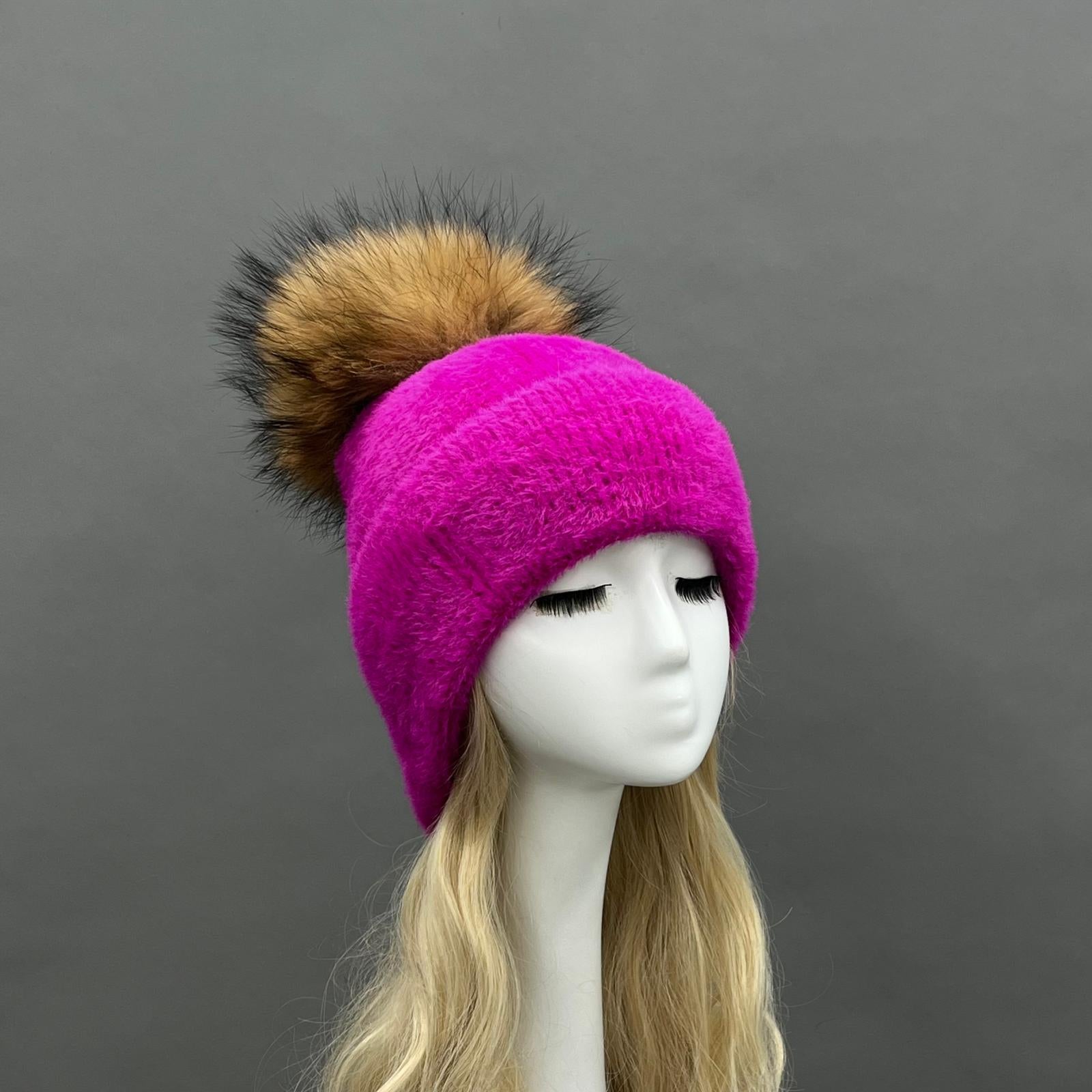 Women's Fashion Fox Fur Hat with Pom Poms 5