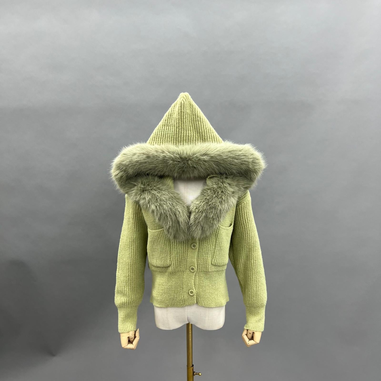 Women's Knitted Hooded Faux Fur Collar Active Fashion Jacket 4 F-chest 104cm