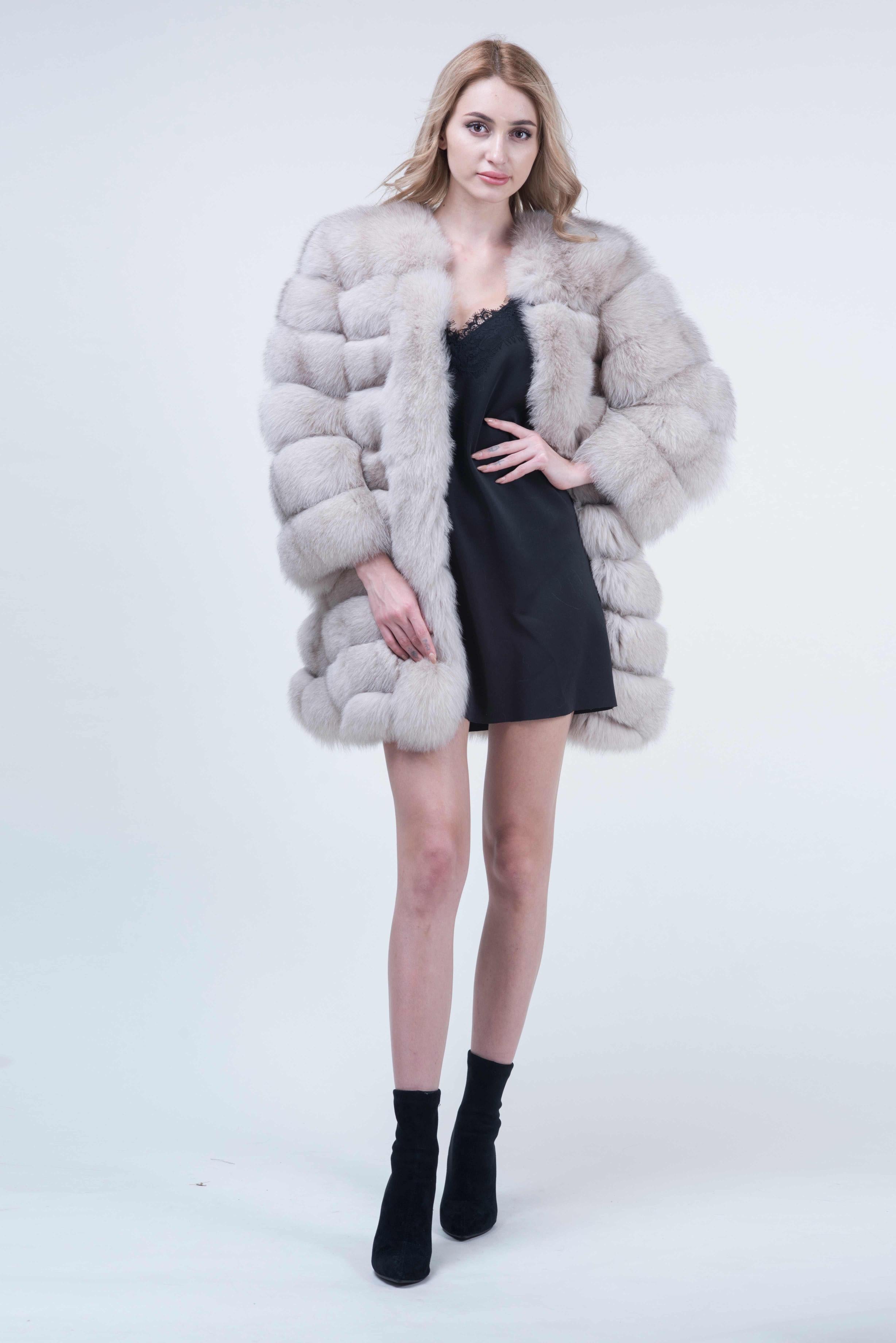 Fashion Autumn And Winter Designer Long Women's Blue Fox Fur Jacket