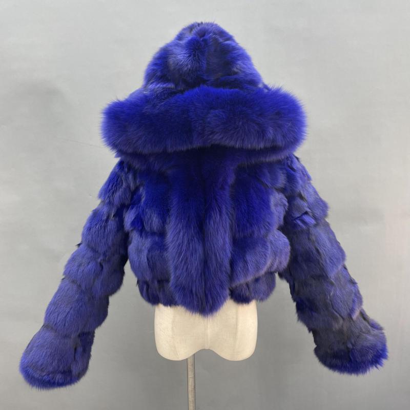 Fox Front Zipper Coat with Hood Royal Blue