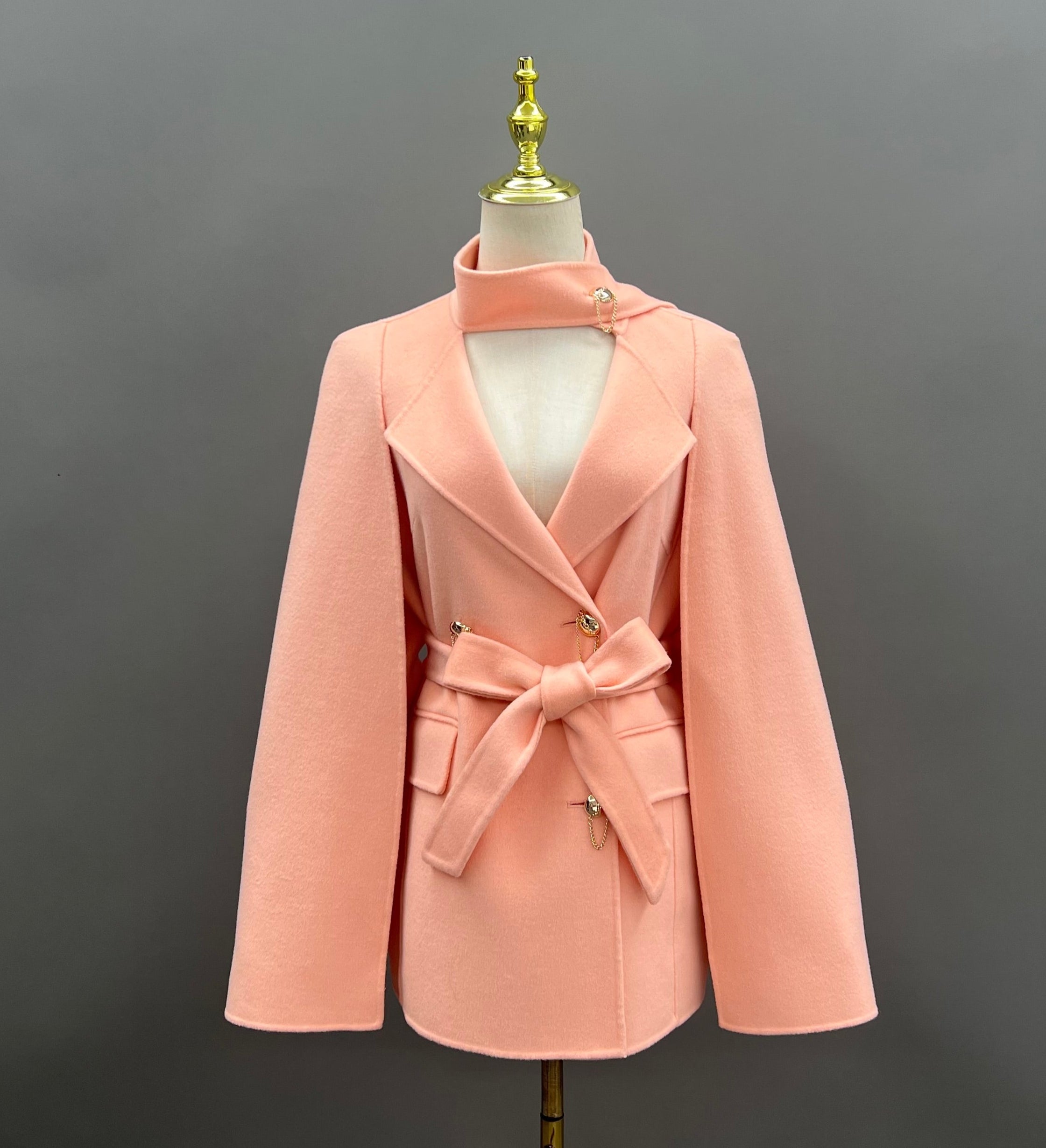 Collar decoration suit collar cashmere wool coat Pink